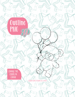 Fuzzy Teddy Bear with Balloon PNG Image Set for Edible Ink Printers - Hand Drawn Editable Graphics