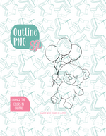 Fuzzy Teddy Bear with Balloons Cookie Cutter Plaque with PNG Images to Match - Hand Drawn Graphics for Edible Ink Printers