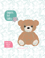 Fuzzy Teddy Bear Cookie Cutter Plaque with PNG Images to Match - Hand Drawn Graphics for Edible Ink Printers