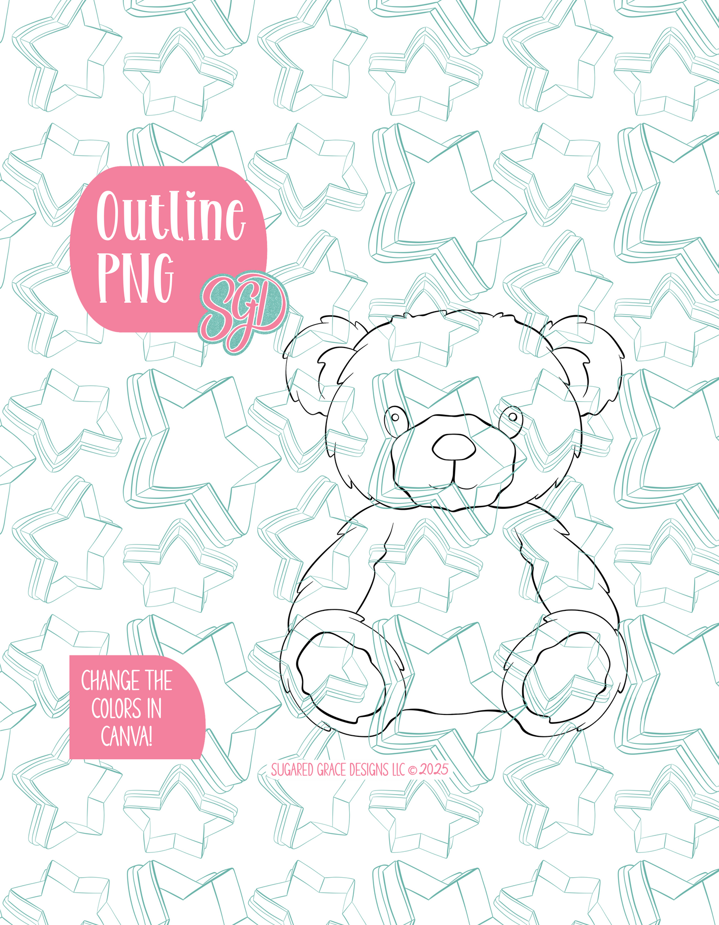 Fuzzy Teddy Bear PNG Image Set for Edible Ink Printers - Hand Drawn Editable Graphics