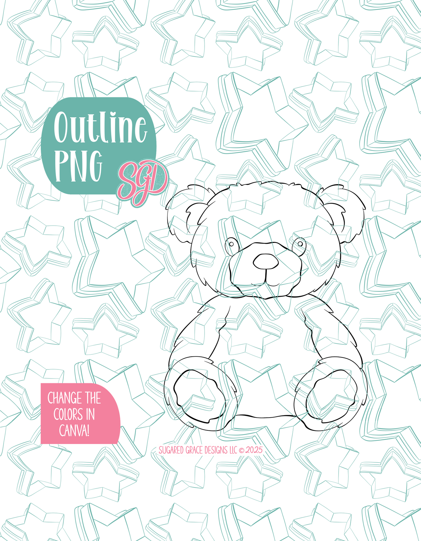 Fuzzy Teddy Bear Cookie Cutter Plaque with PNG Images to Match - Hand Drawn Graphics for Edible Ink Printers