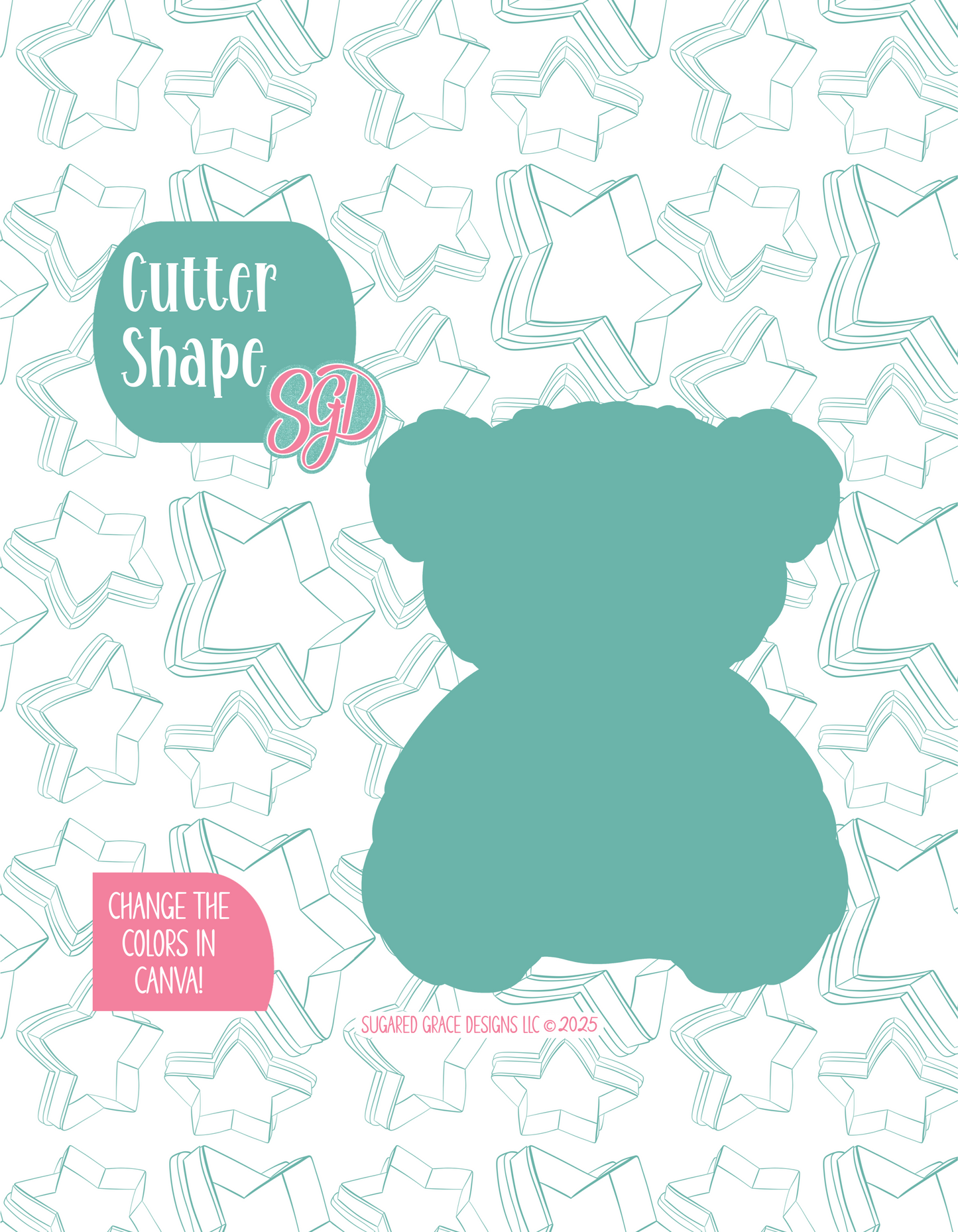 Fuzzy Teddy Bear Cookie Cutter Plaque with PNG Images to Match - Hand Drawn Graphics for Edible Ink Printers