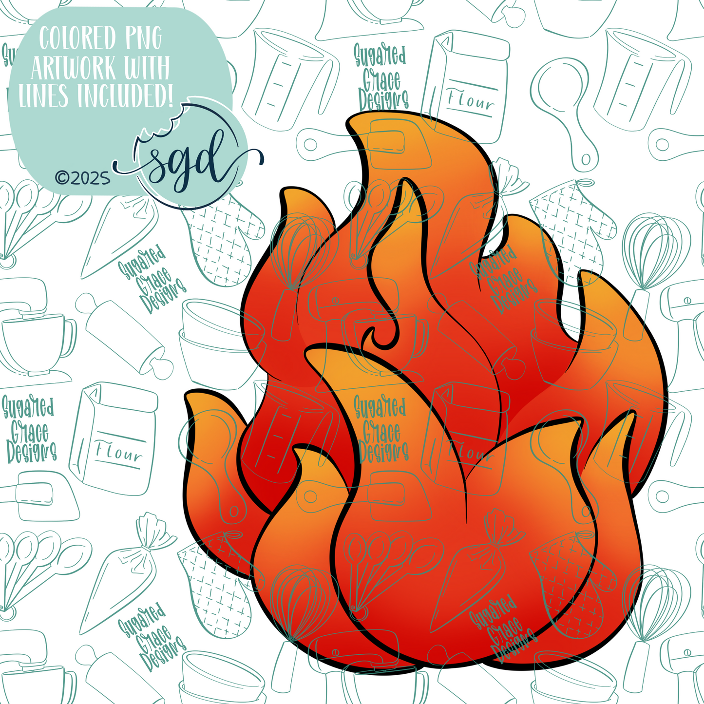 Fire or Flame Cookie Cutter STL File with PNG Images to Match - For 3D Printing and Edible Ink Printers