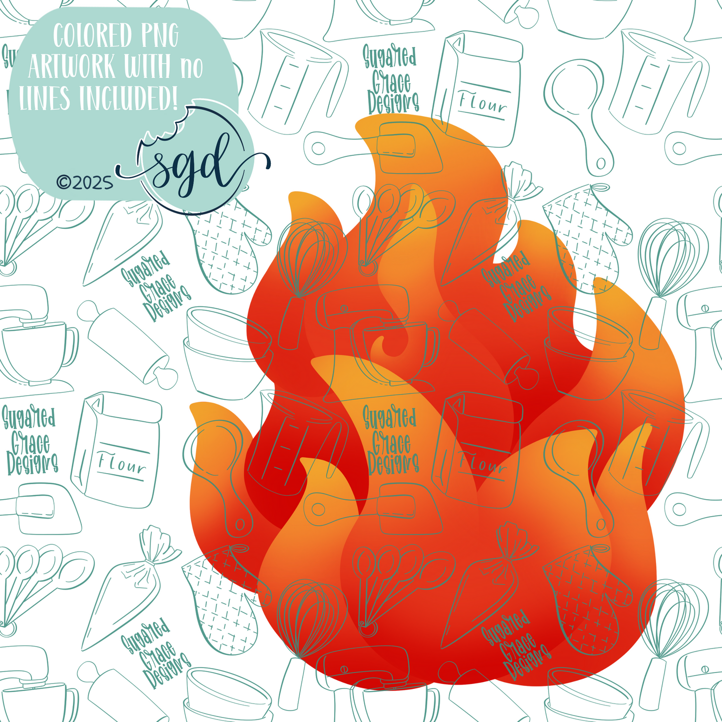 Fire or Flame Cookie Cutter STL File with PNG Images to Match - For 3D Printing and Edible Ink Printers