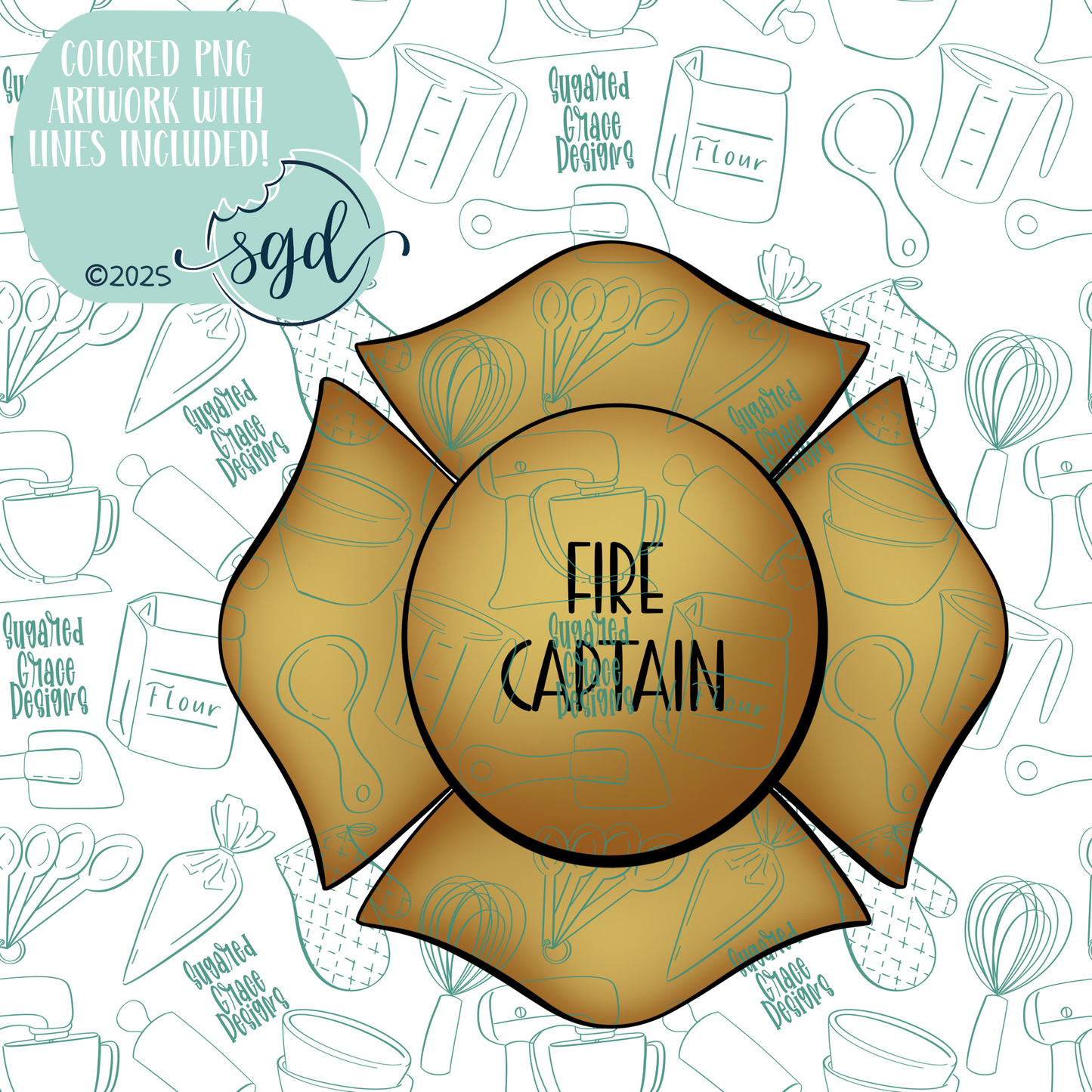 Fire Captain Badge Cookie Cutter STL File with PNG Images to Match - For 3D Printing and Edible Ink Printers