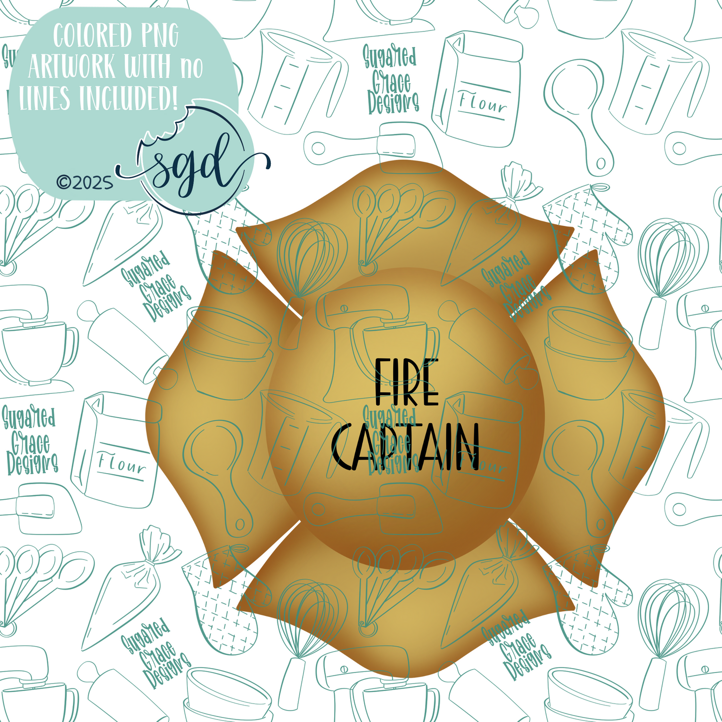 Fire Captain Badge Cookie Cutter STL File with PNG Images to Match - For 3D Printing and Edible Ink Printers