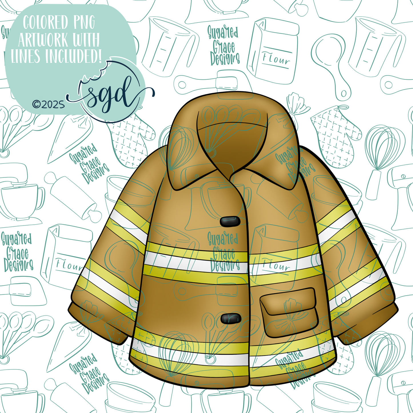 Fireman Coat Cookie Cutter STL File with PNG Images to Match - For 3D Printing and Edible Ink Printers