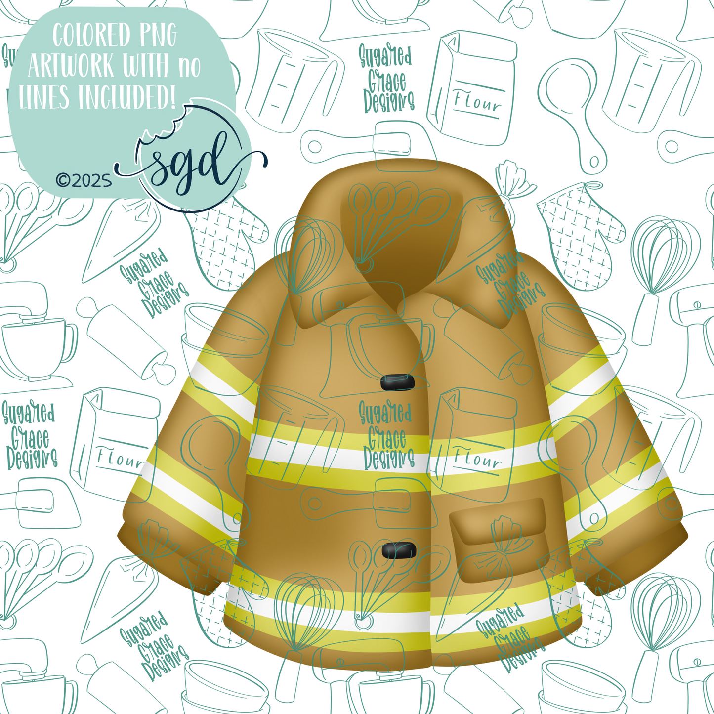 Fireman Coat Cookie Cutter STL File with PNG Images to Match - For 3D Printing and Edible Ink Printers