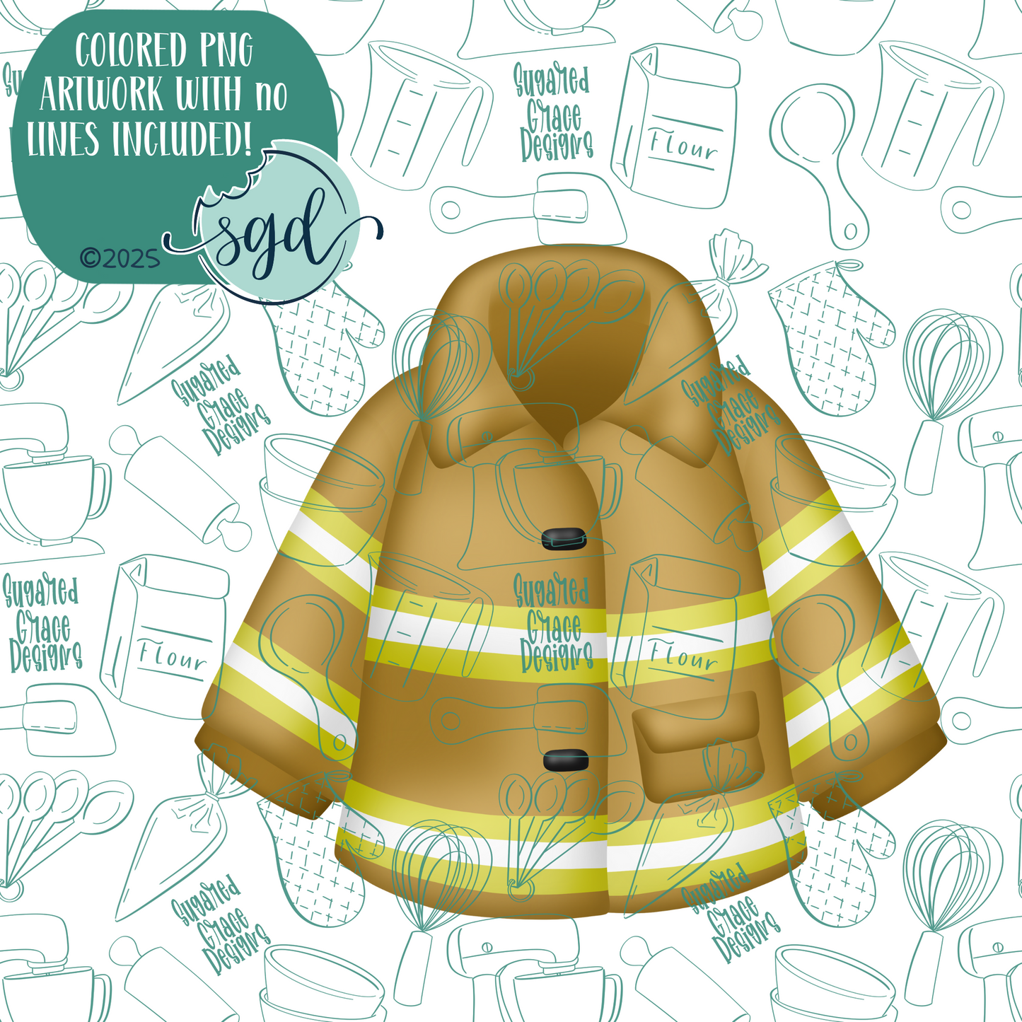 Fire Coat Cookie Cutter with PNG Images to Match - Hand Drawn Graphics for Edible Ink Printers (Copy)