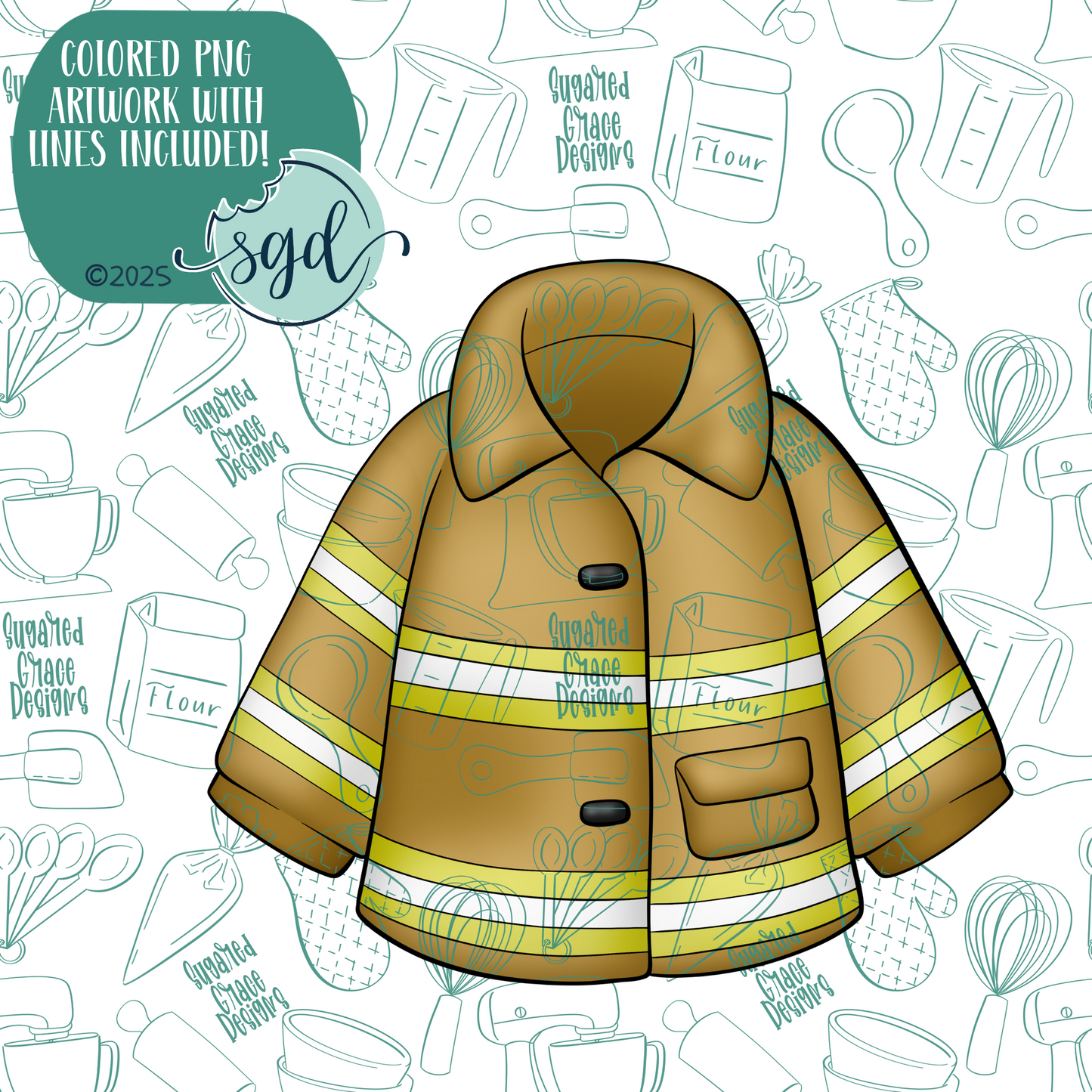 Fire Coat Cookie Cutter with PNG Images to Match - Hand Drawn Graphics for Edible Ink Printers (Copy)