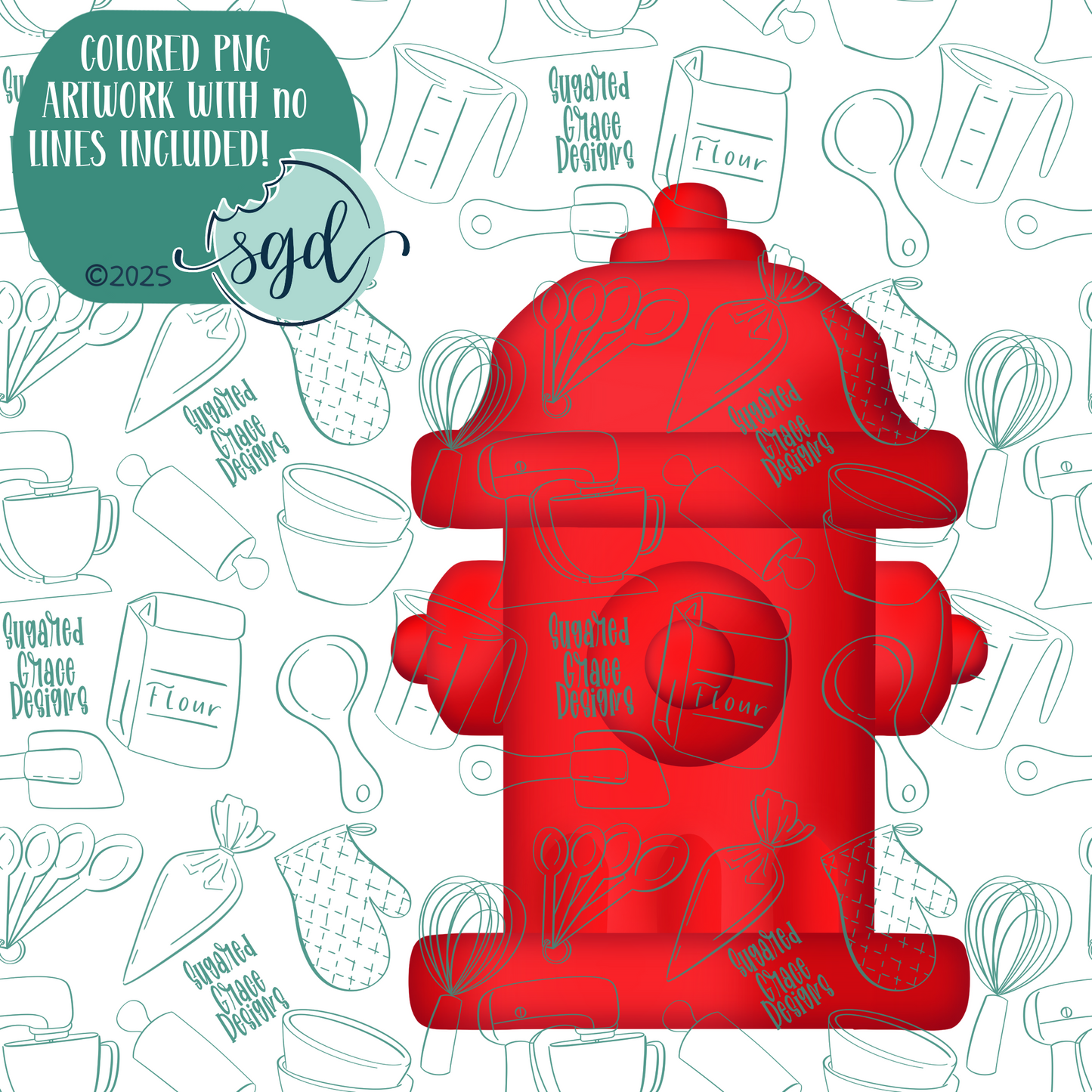 Red Fire Hydrant Cutter with PNG Images to Match - Hand Drawn Graphics for Edible Ink Printers