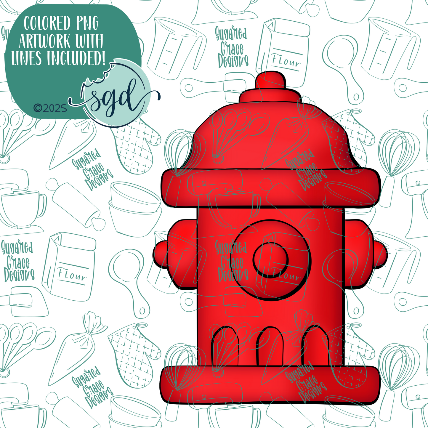 Red Fire Hydrant Cutter with PNG Images to Match - Hand Drawn Graphics for Edible Ink Printers
