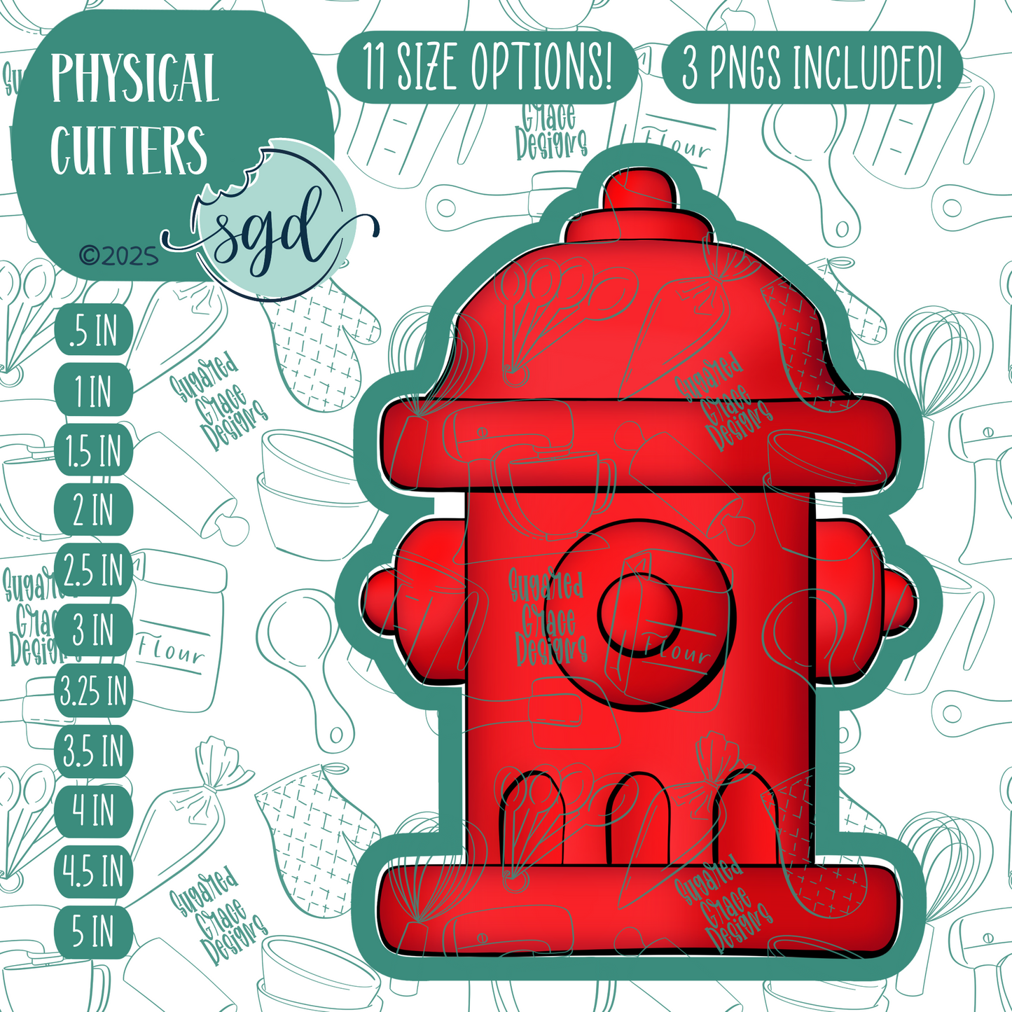 Red Fire Hydrant Cutter with PNG Images to Match - Hand Drawn Graphics for Edible Ink Printers