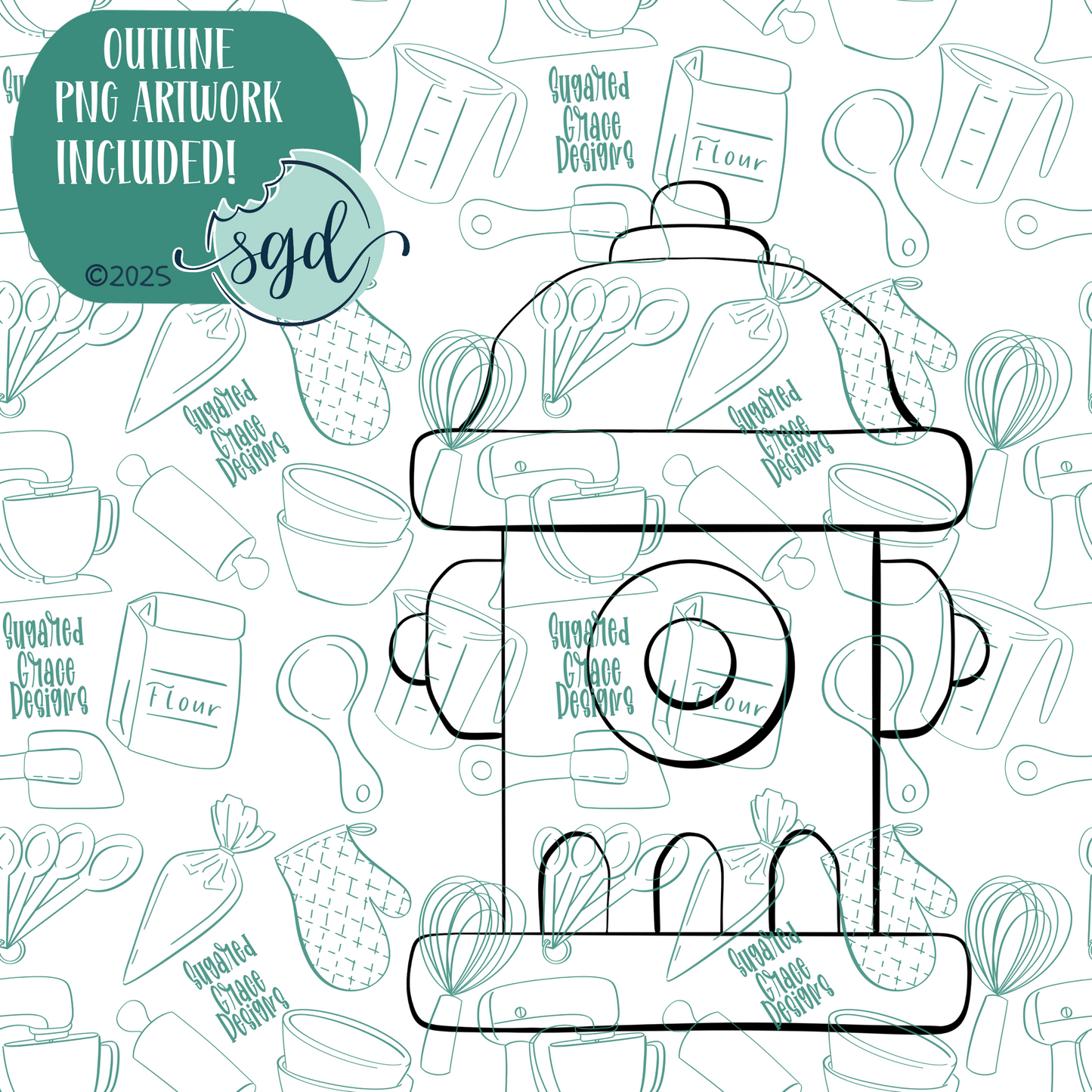Red Fire Hydrant Cutter with PNG Images to Match - Hand Drawn Graphics for Edible Ink Printers