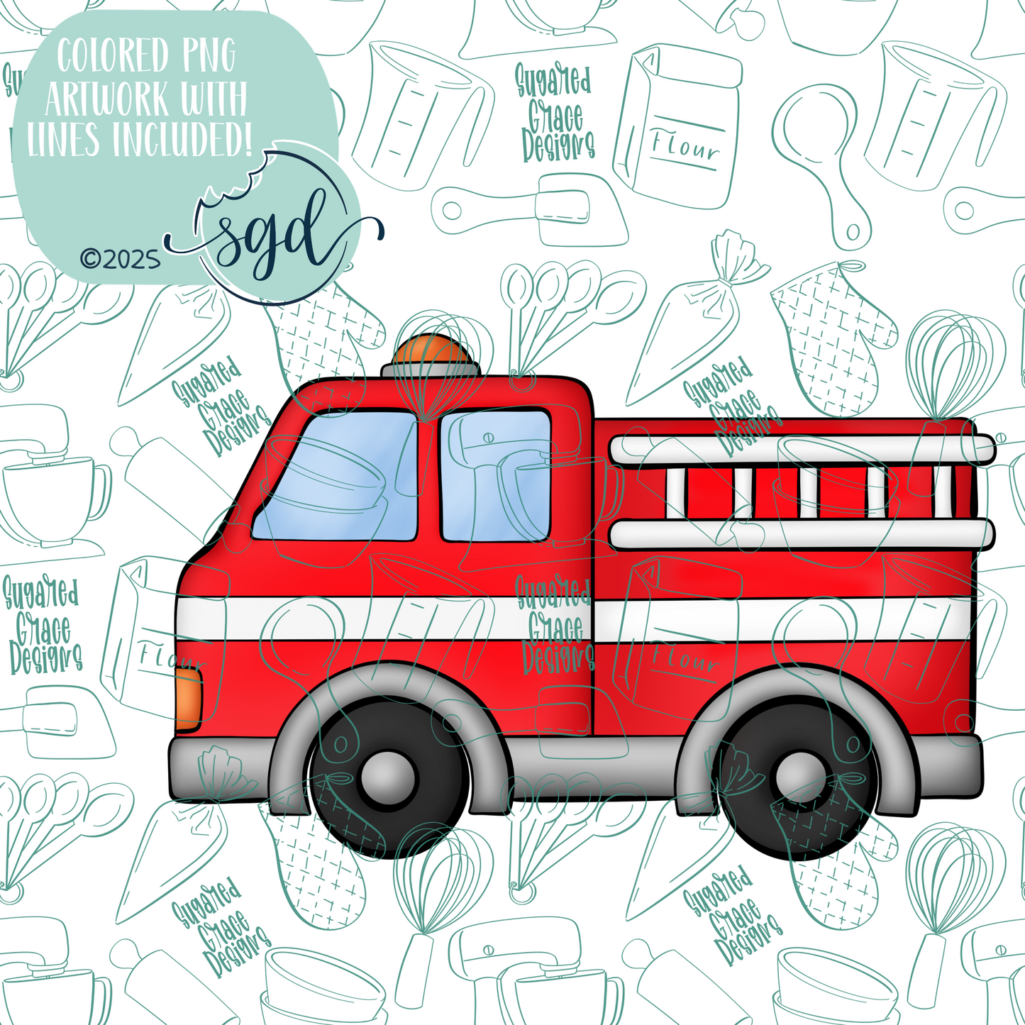 Fire Truck Cookie Cutter STL File with PNG Images to Match - For 3D Printing and Edible Ink Printers
