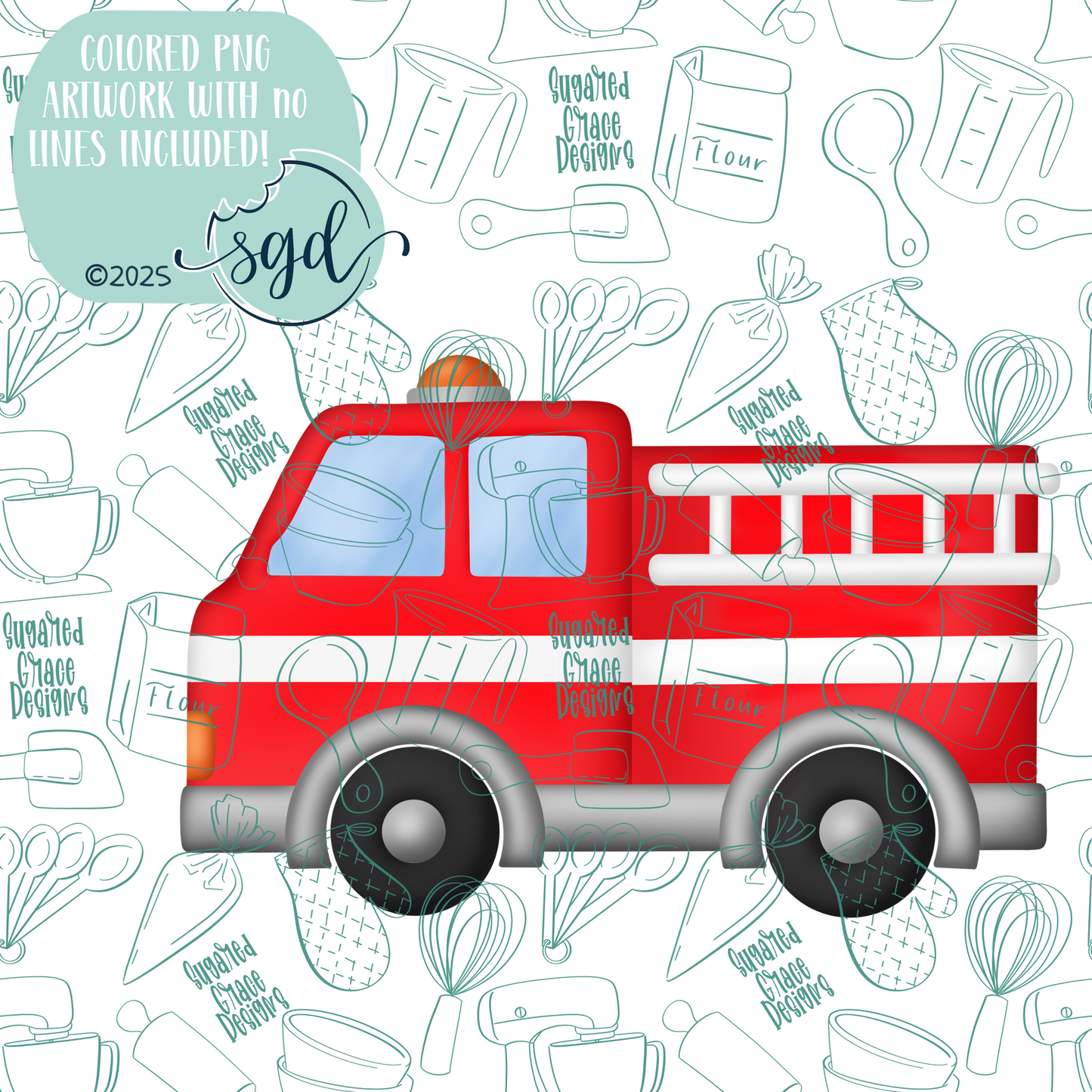 Fire Truck Cookie Cutter STL File with PNG Images to Match - For 3D Printing and Edible Ink Printers