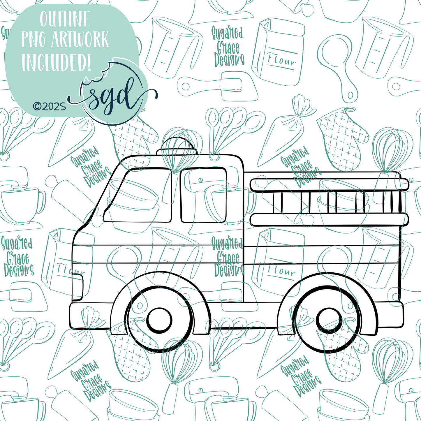 Fire Truck Cookie Cutter STL File with PNG Images to Match - For 3D Printing and Edible Ink Printers