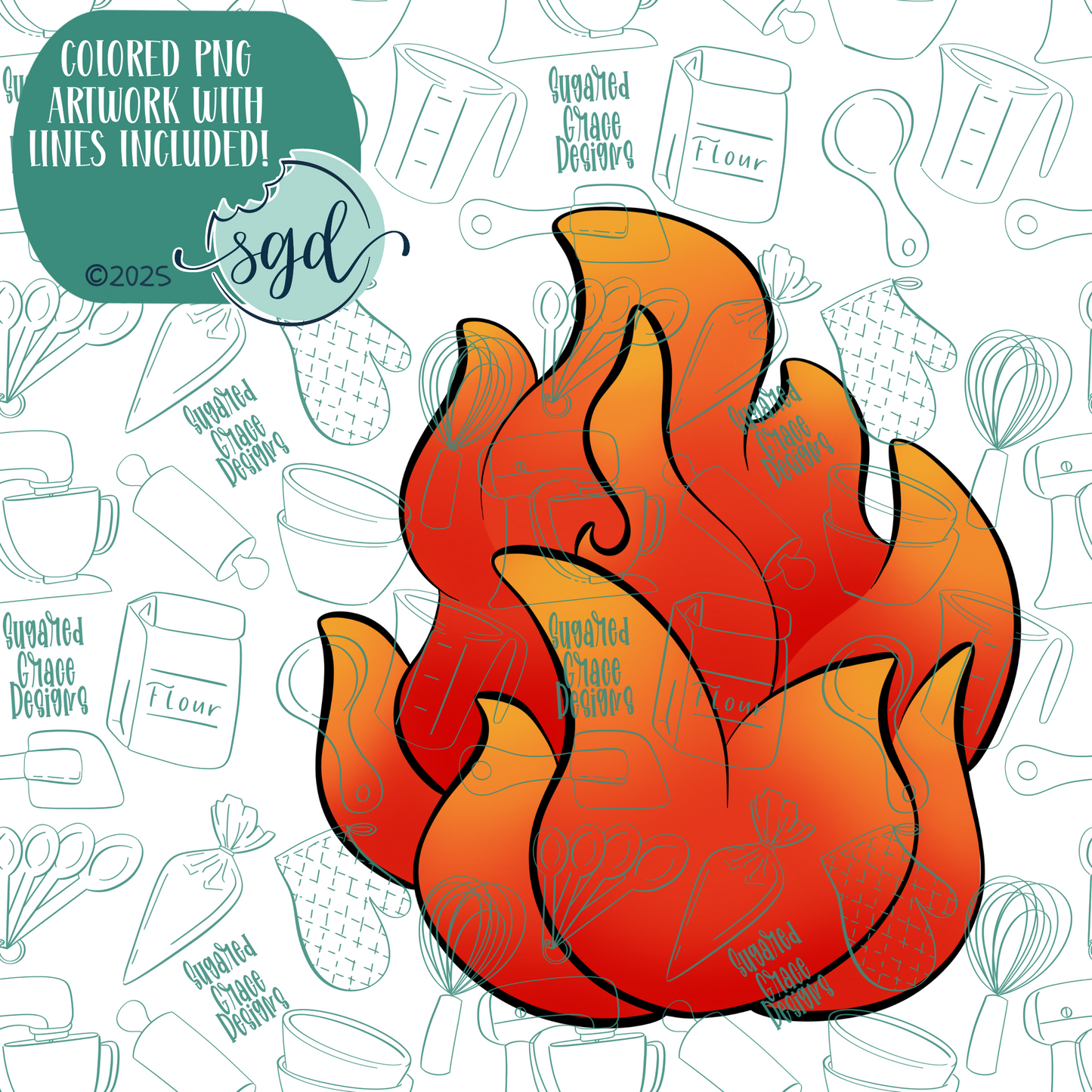 Fire Cookie Cutter with PNG Images to Match - Hand Drawn Graphics for Edible Ink Printers (Copy)
