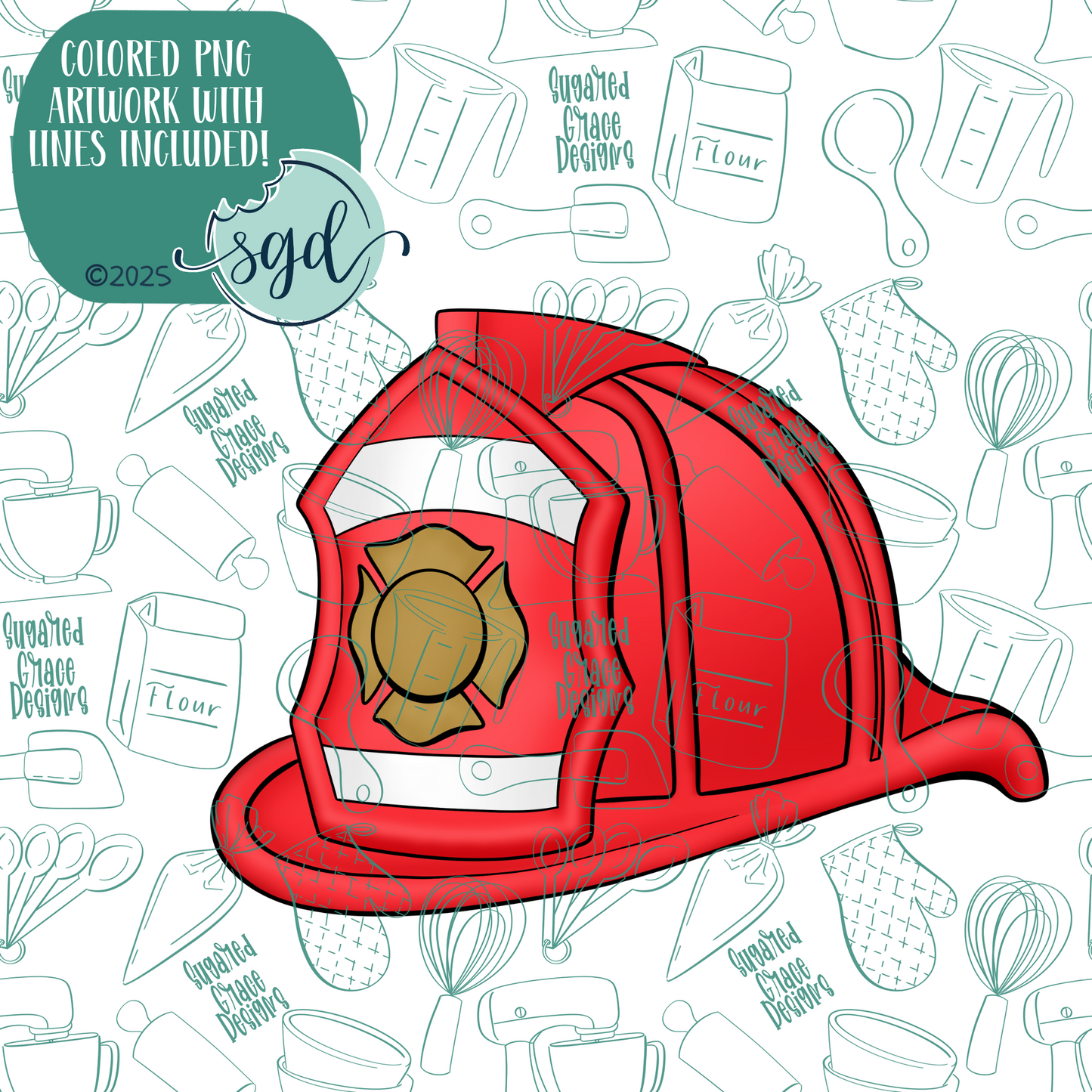 Fireman Hat Cookie Cutter with PNG Images to Match - Hand Drawn Graphics for Edible Ink Printers