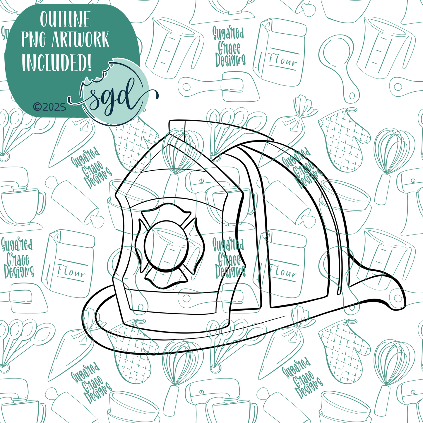 Fireman Hat Cookie Cutter with PNG Images to Match - Hand Drawn Graphics for Edible Ink Printers