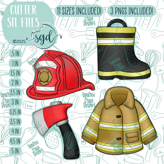 Fireman Cookie Cutter STL File Set of 4 with PNG Images to Match - For 3D Printing and Edible Ink Printers