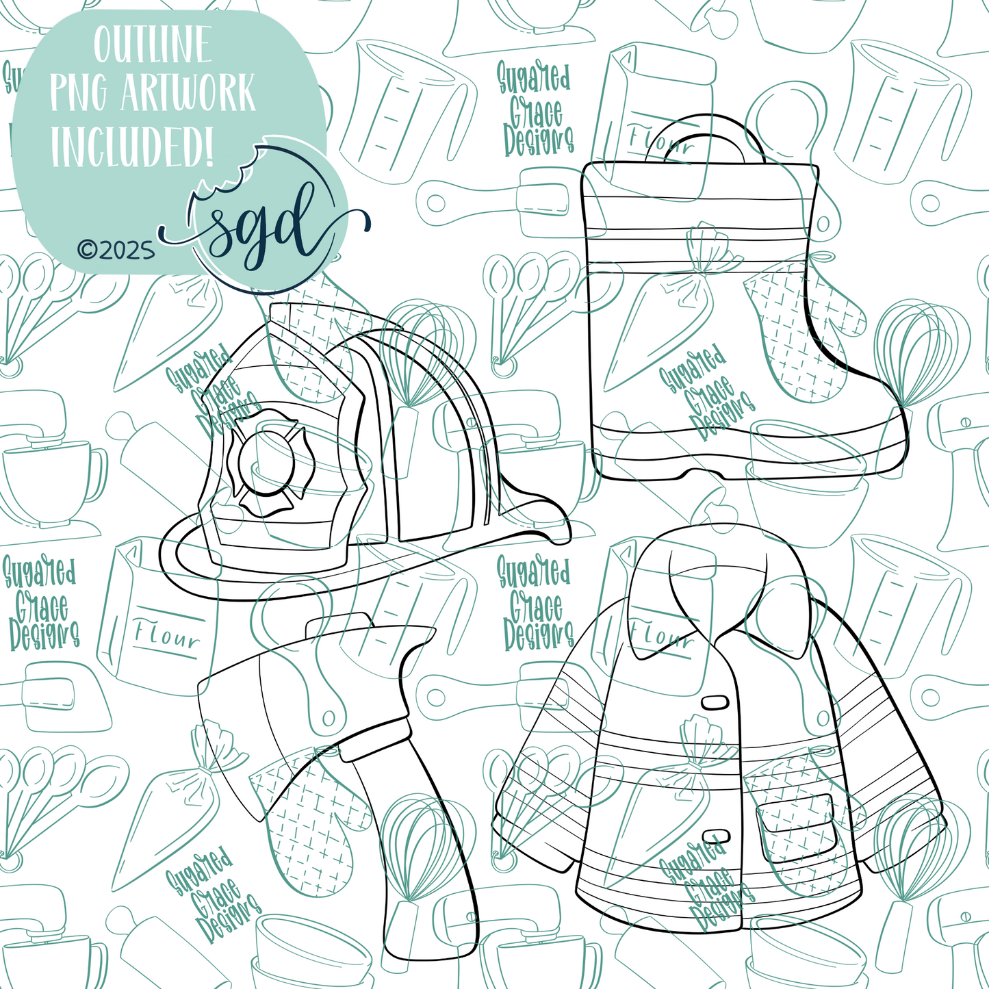 Fireman Cookie Cutter STL File Set of 4 with PNG Images to Match - For 3D Printing and Edible Ink Printers