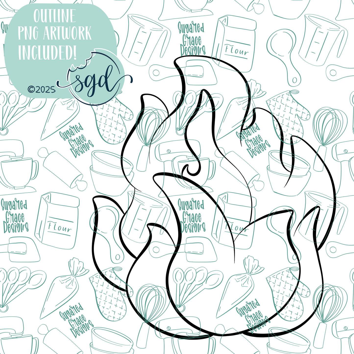 Fire or Flame Cookie Cutter STL File with PNG Images to Match - For 3D Printing and Edible Ink Printers