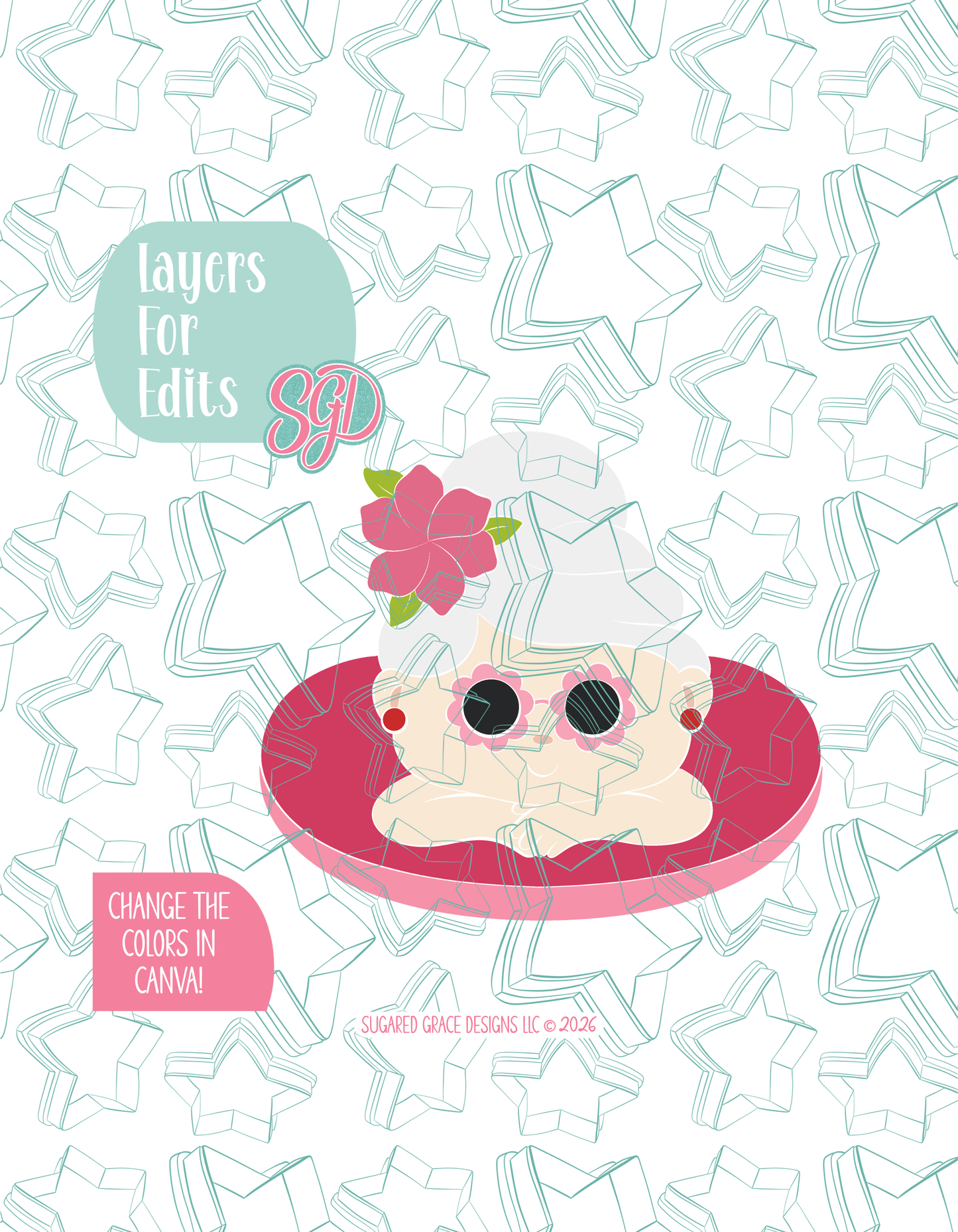 Pool Float Mrs Claus or Granny Cookie Cutter STL and Matching PNG Image