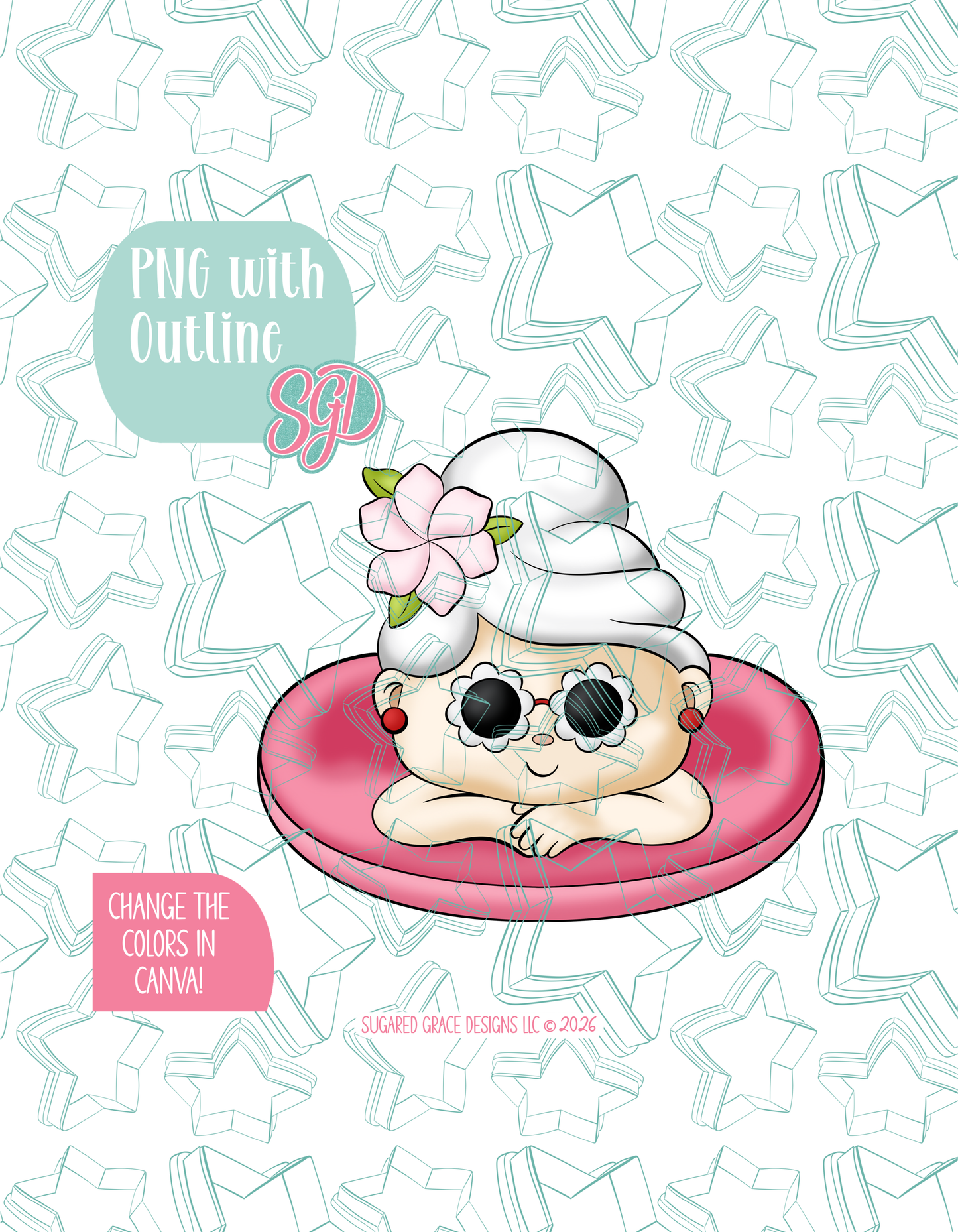 Pool Float Mrs Claus or Granny Cookie Cutter STL and Matching PNG Image