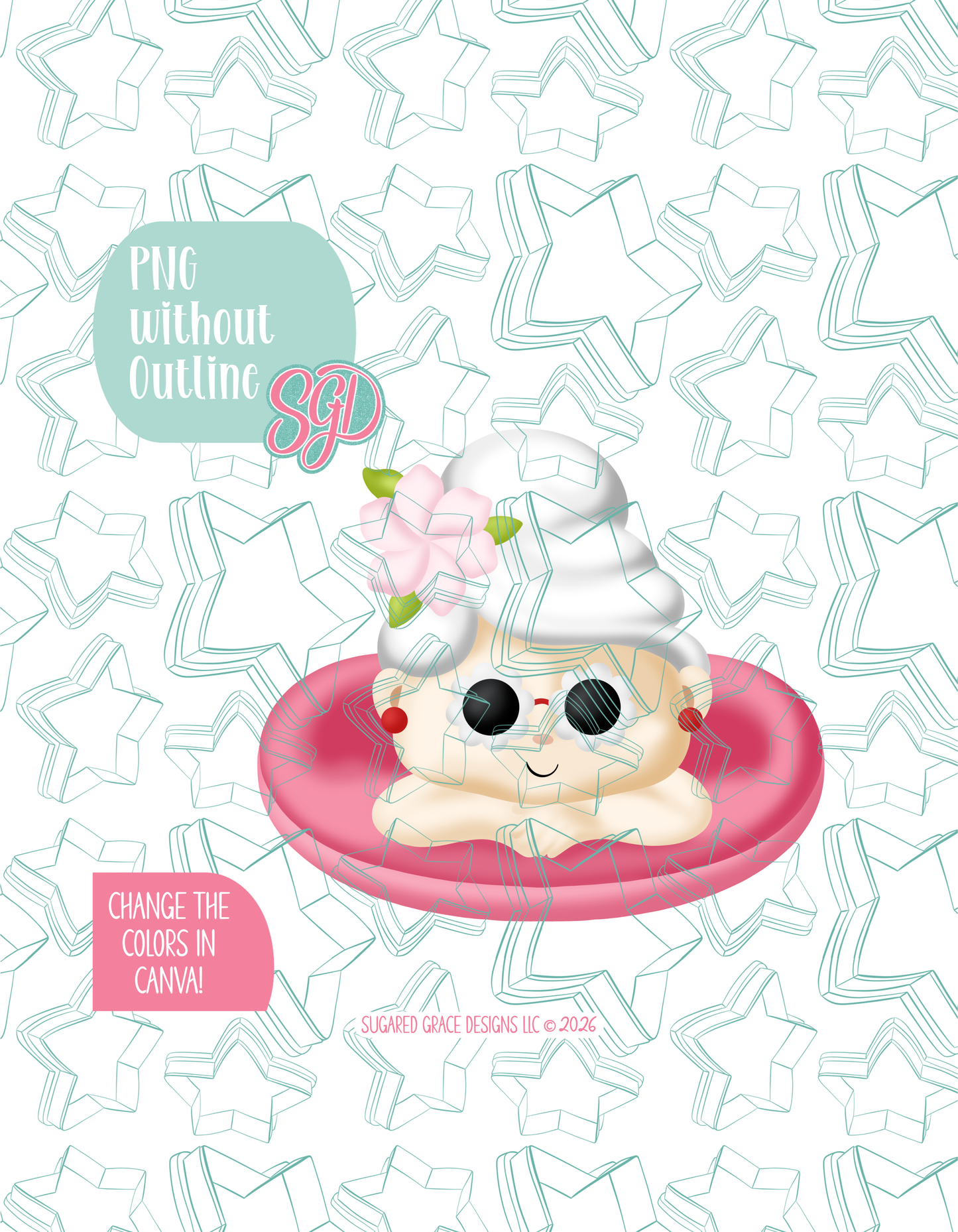 Pool Float Mrs Claus or Granny Cookie Cutter STL and Matching PNG Image