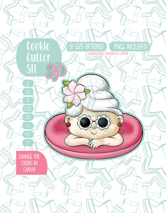 Pool Float Mrs Claus or Granny Cookie Cutter STL and Matching PNG Image