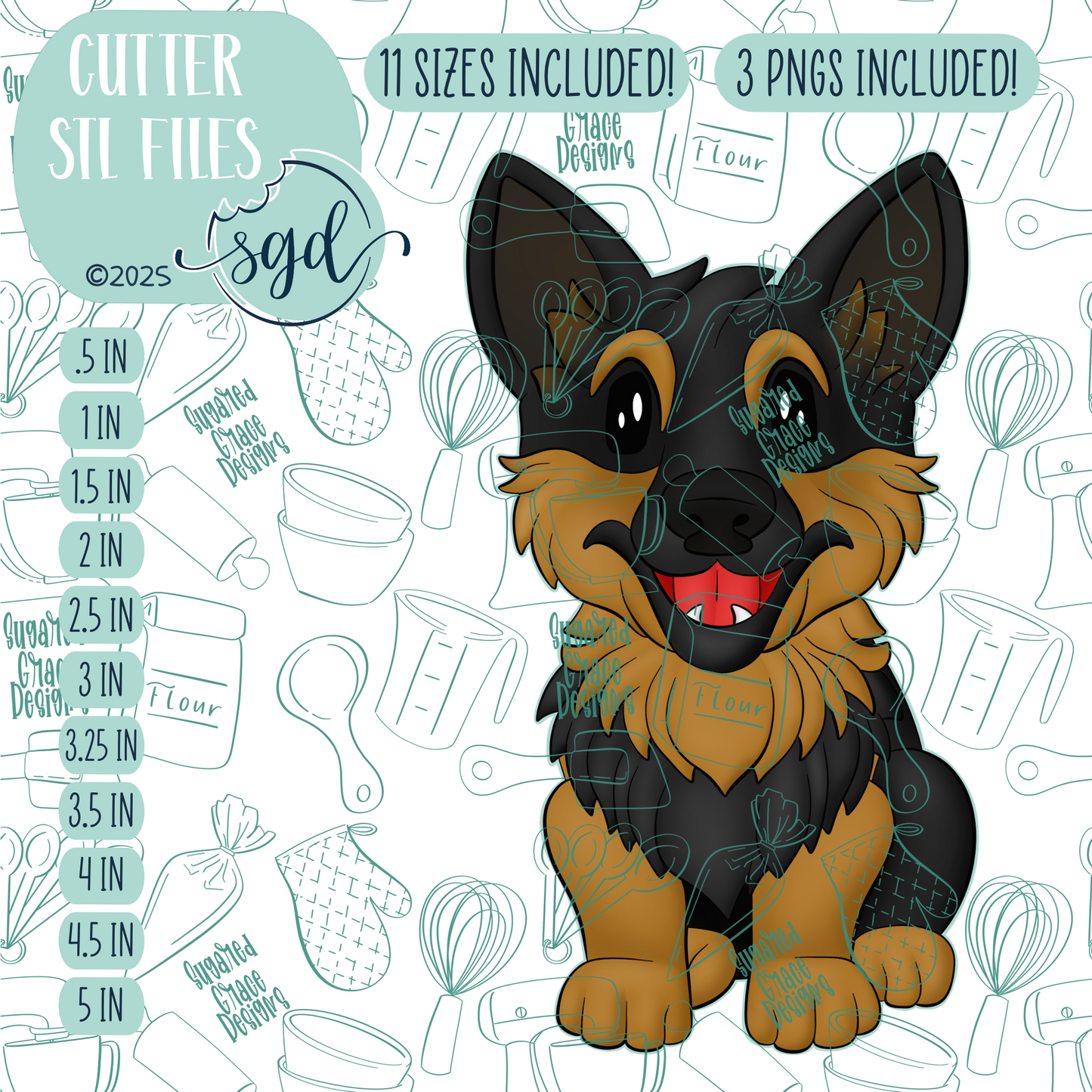 German Shepherd Dog Cookie Cutter STL File with PNG Images to Match - For 3D Printing and Edible Ink Printers
