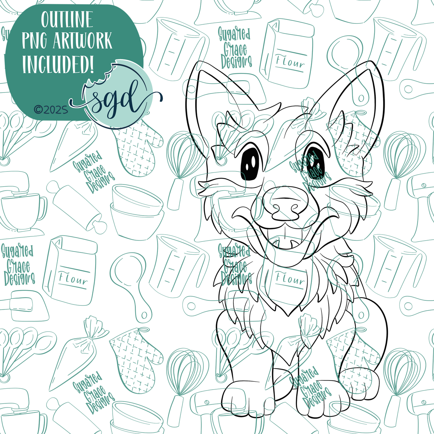 German Shepherd Dog Cookie Cutter with PNG Images to Match - Hand Drawn Graphics for Edible Ink Printers