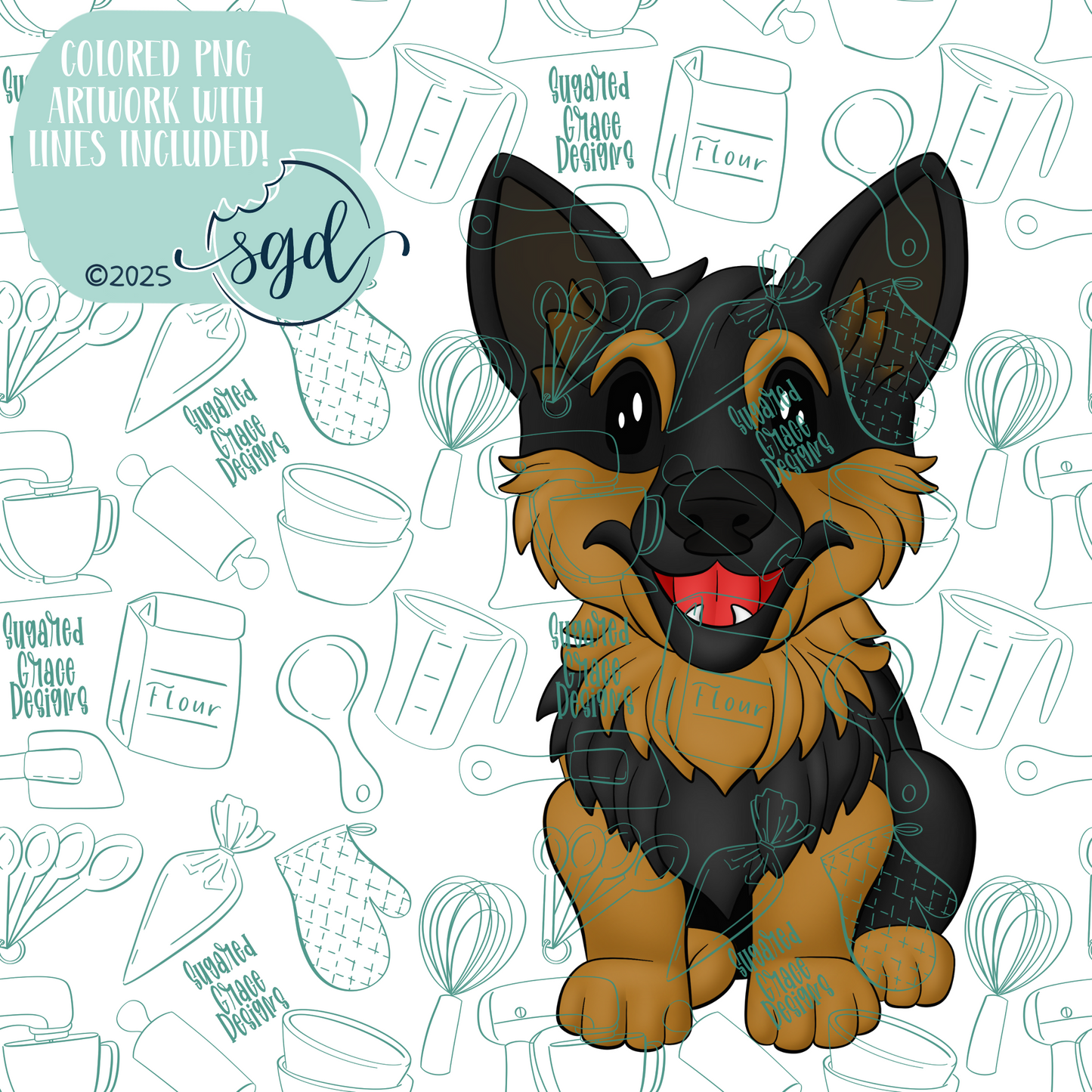 German Shepherd Dog Cookie Cutter STL File with PNG Images to Match - For 3D Printing and Edible Ink Printers