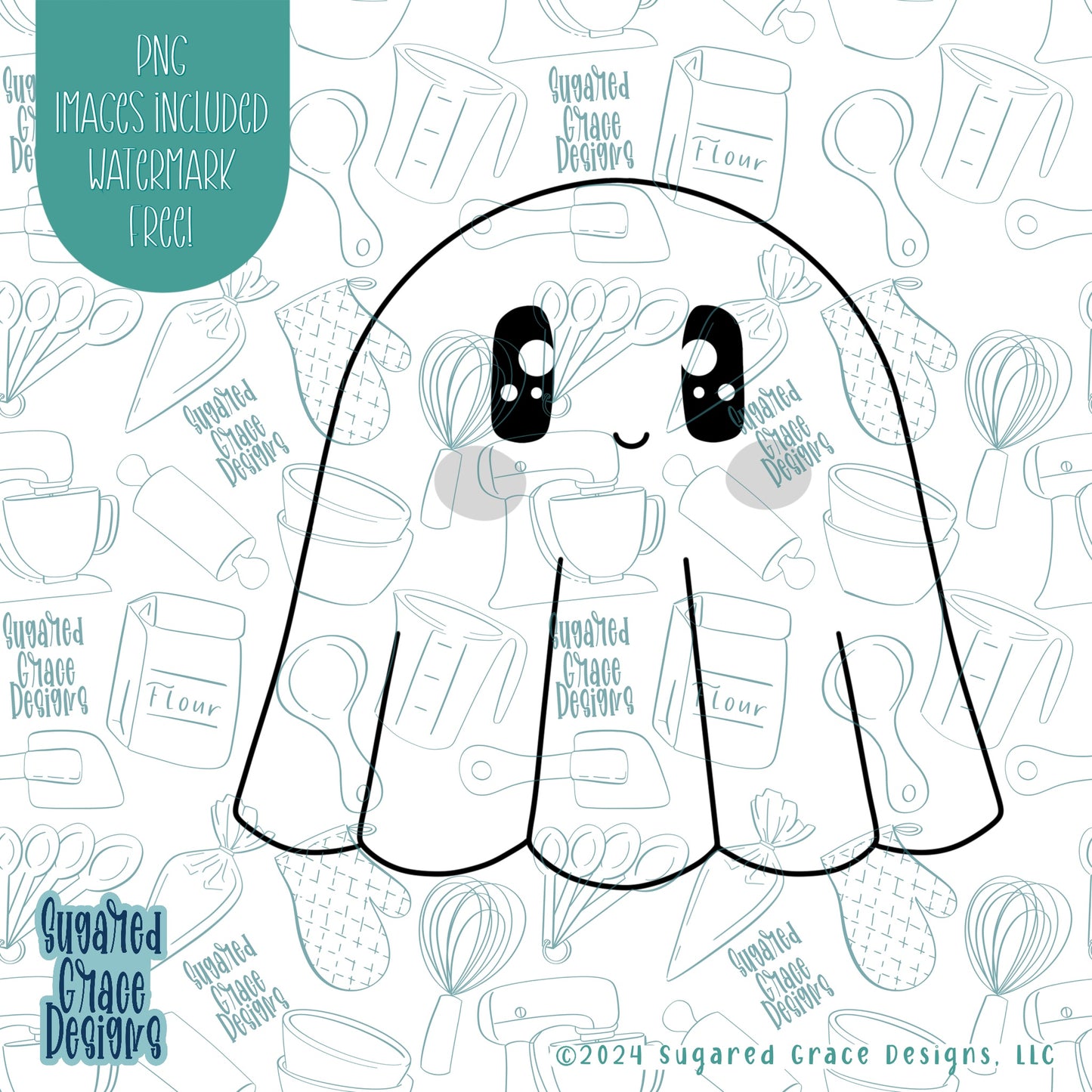 Ghost Cookie Cutter with Matching Printable PNG Images for Edible Ink Printers Including Eddie