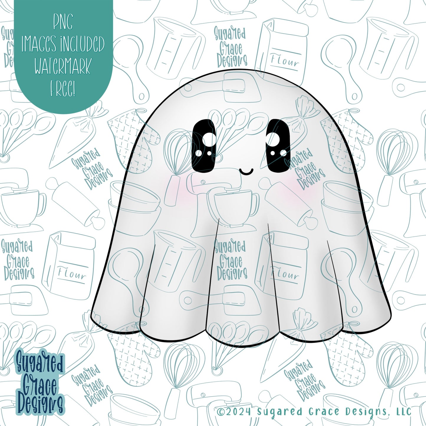 Ghost Cookie Cutter with Matching Printable PNG Images for Edible Ink Printers Including Eddie