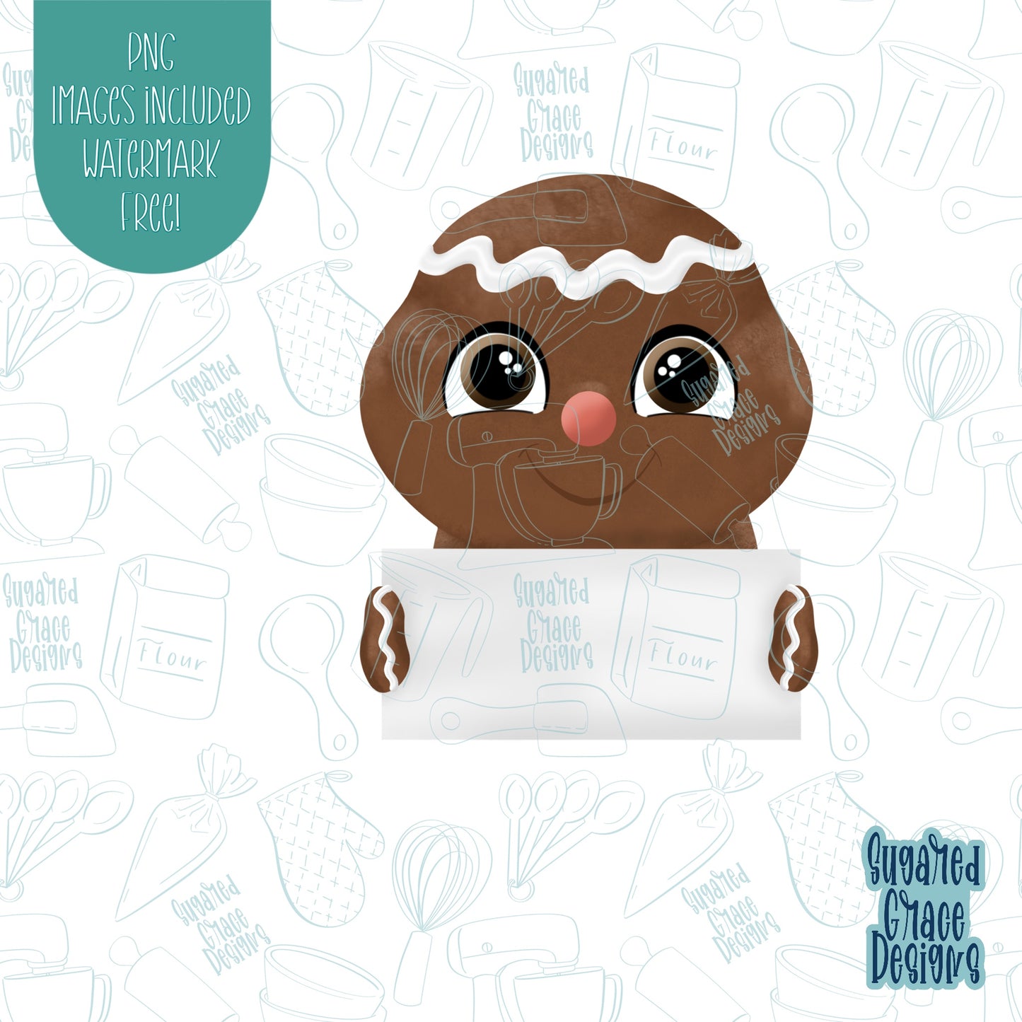 Christmas Gingerbread man place setting cookie cutter with png images for edible ink printers including Eddie