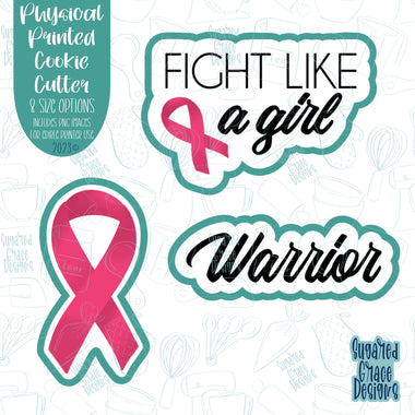 Breast cancer fight like a girl warrior cookie cutter with png images for edible printers including Eddie