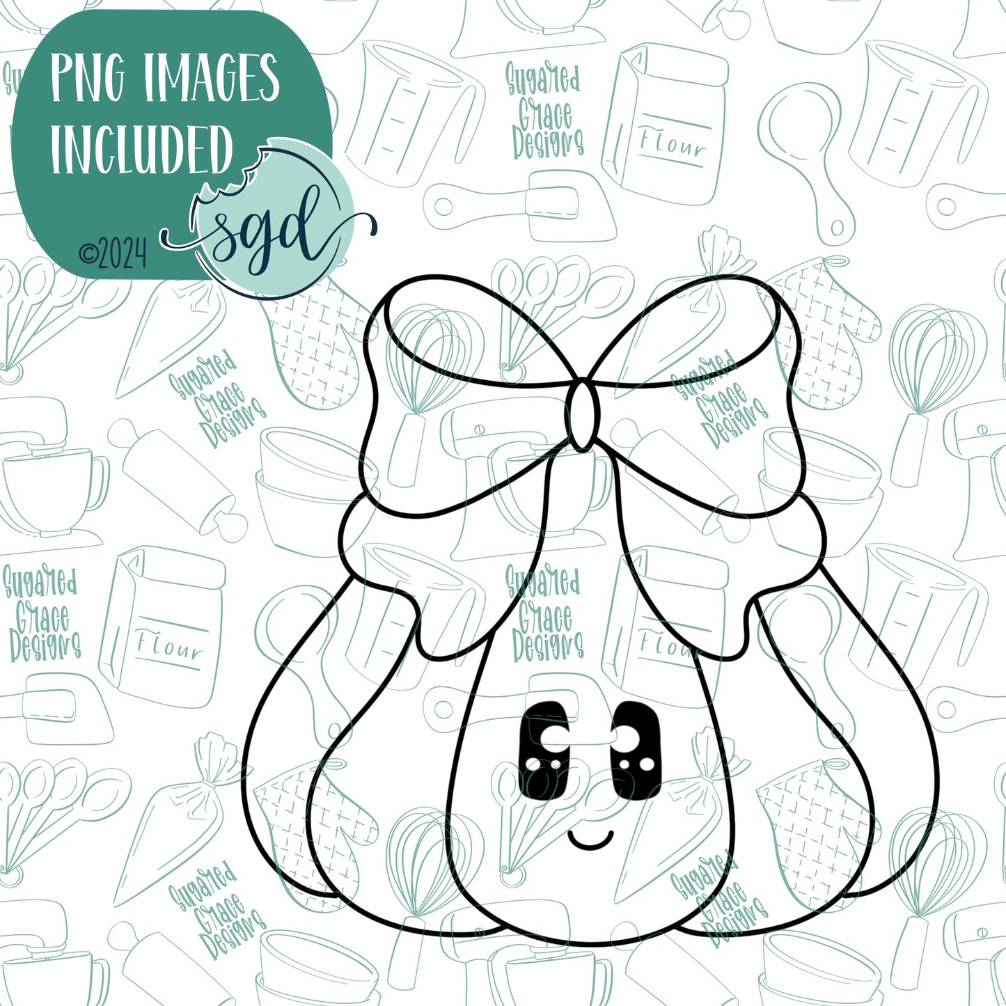 Girly Squash Pumpkin with Bow Cookie Cutter with Matching Printable PNG Images for Edible Ink Printers Including Eddie