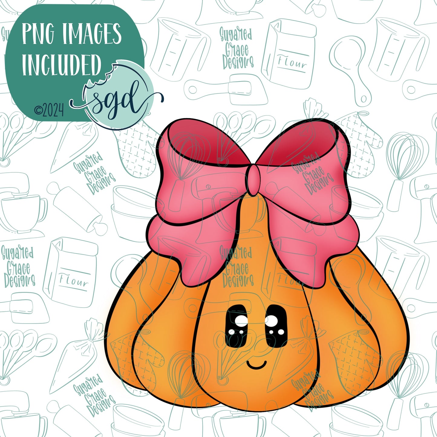 Girly Squash Pumpkin with Bow Cookie Cutter with Matching Printable PNG Images for Edible Ink Printers Including Eddie