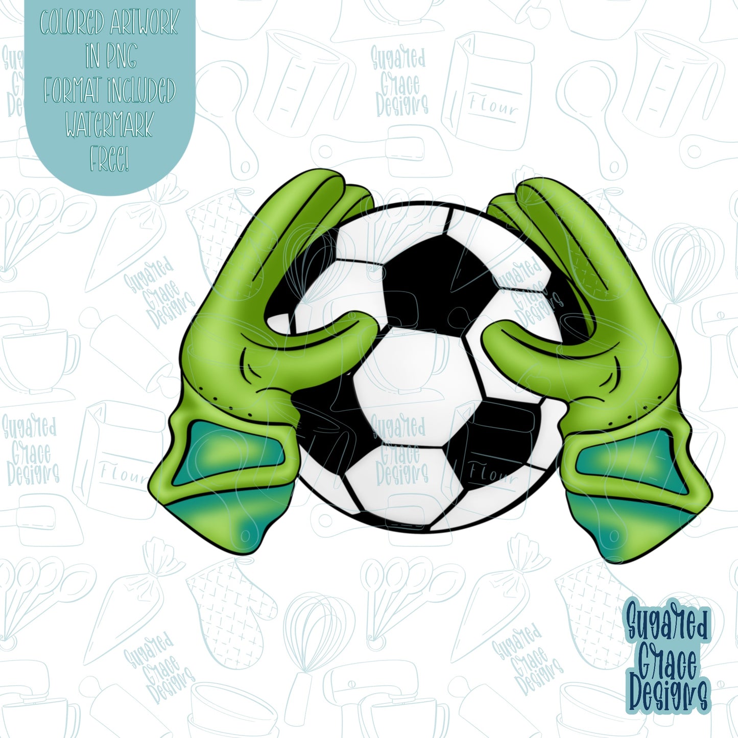 Goalie Gloves with Soccer Ball Cookie Cutter STL Files for 3D Printing with Matching Printable PNG Images for Edible Ink Printers Including Eddie