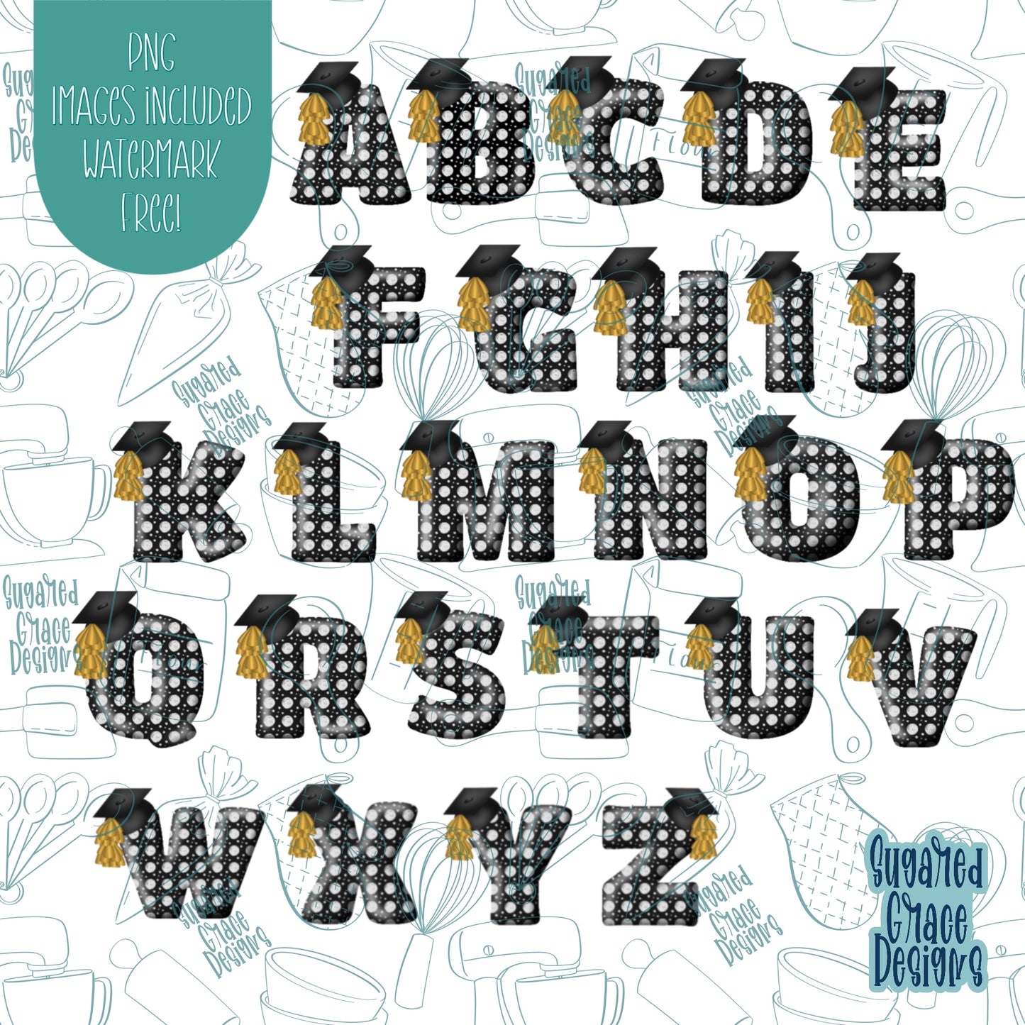 Graduation Alphabet Cookie Cutter with Matching PNG Images for Edible Ink Printers Including Eddie