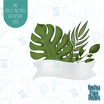 Monstera Leaf Greenery Banner Cookie Cutter with matching PNG Images for Edible Ink Printers Including Eddie