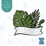 Monstera Leaf Greenery Banner Cookie Cutter with matching PNG Images for Edible Ink Printers Including Eddie