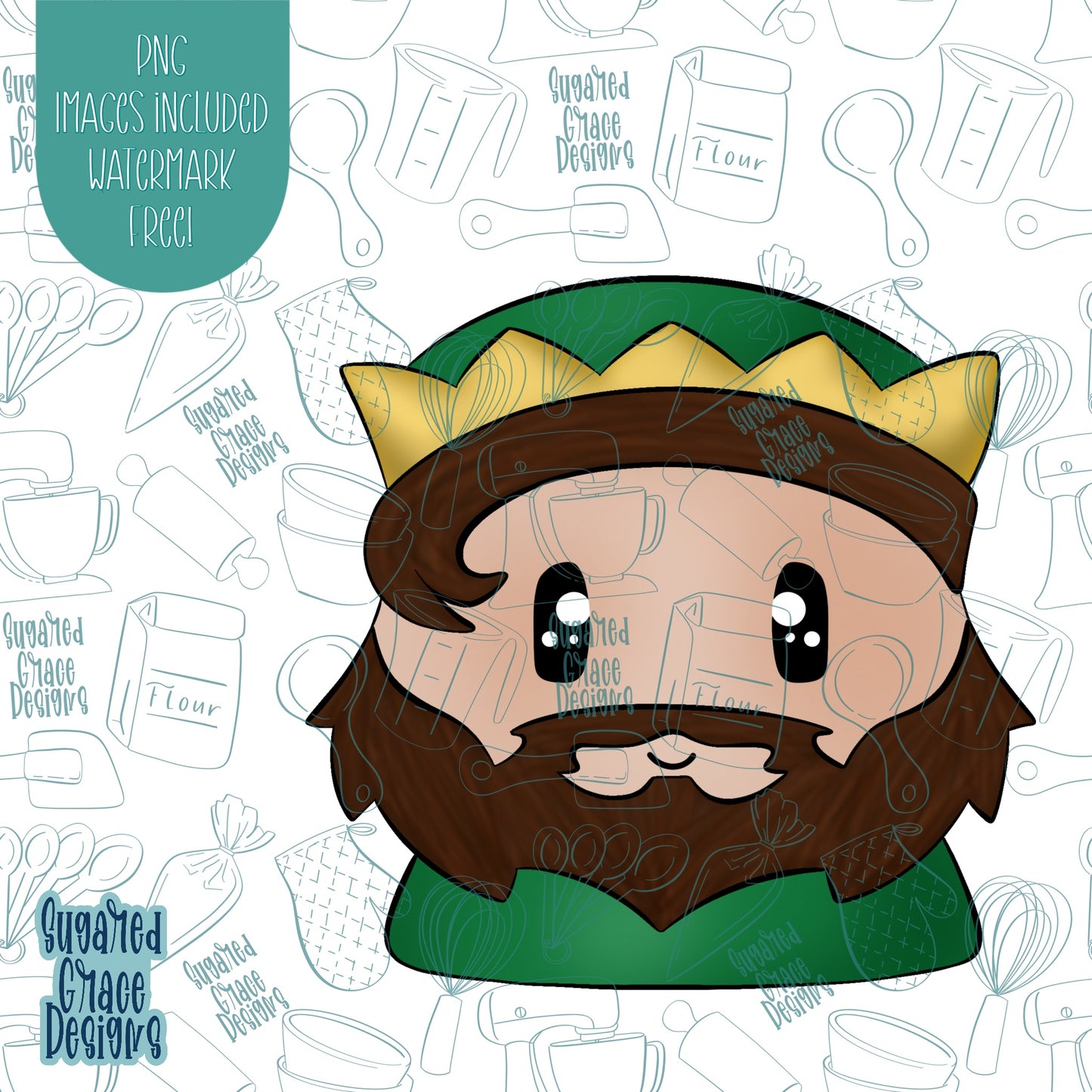 Green Wiseman and/or King Cookie Cutter with Matching Printable PNG Images for Edible Ink Printers Including Eddie