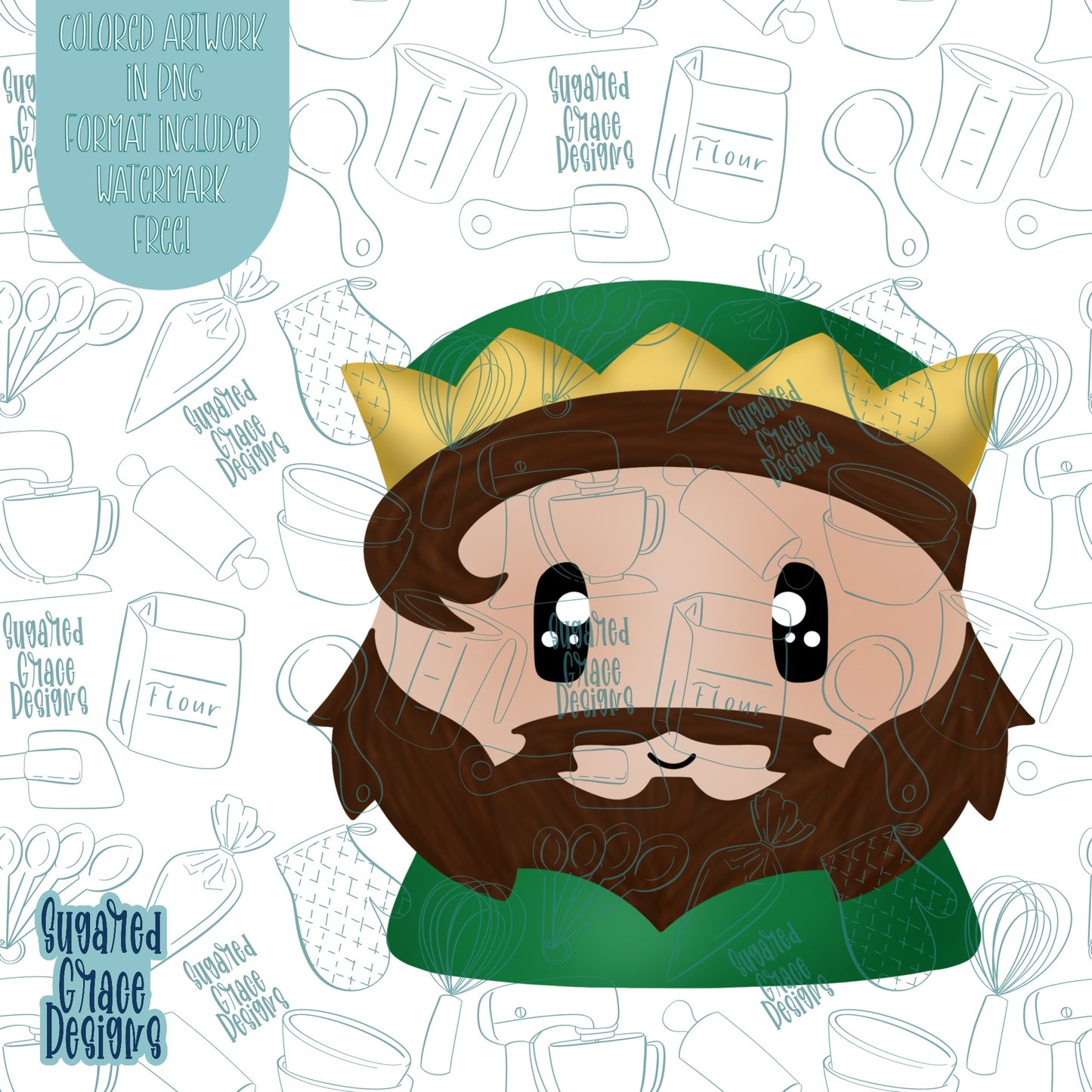 Green Wiseman and/or King Cookie Cutter STL Files for 3D Printing with Matching Printable PNG Images for Edible Ink Printers Including Eddie