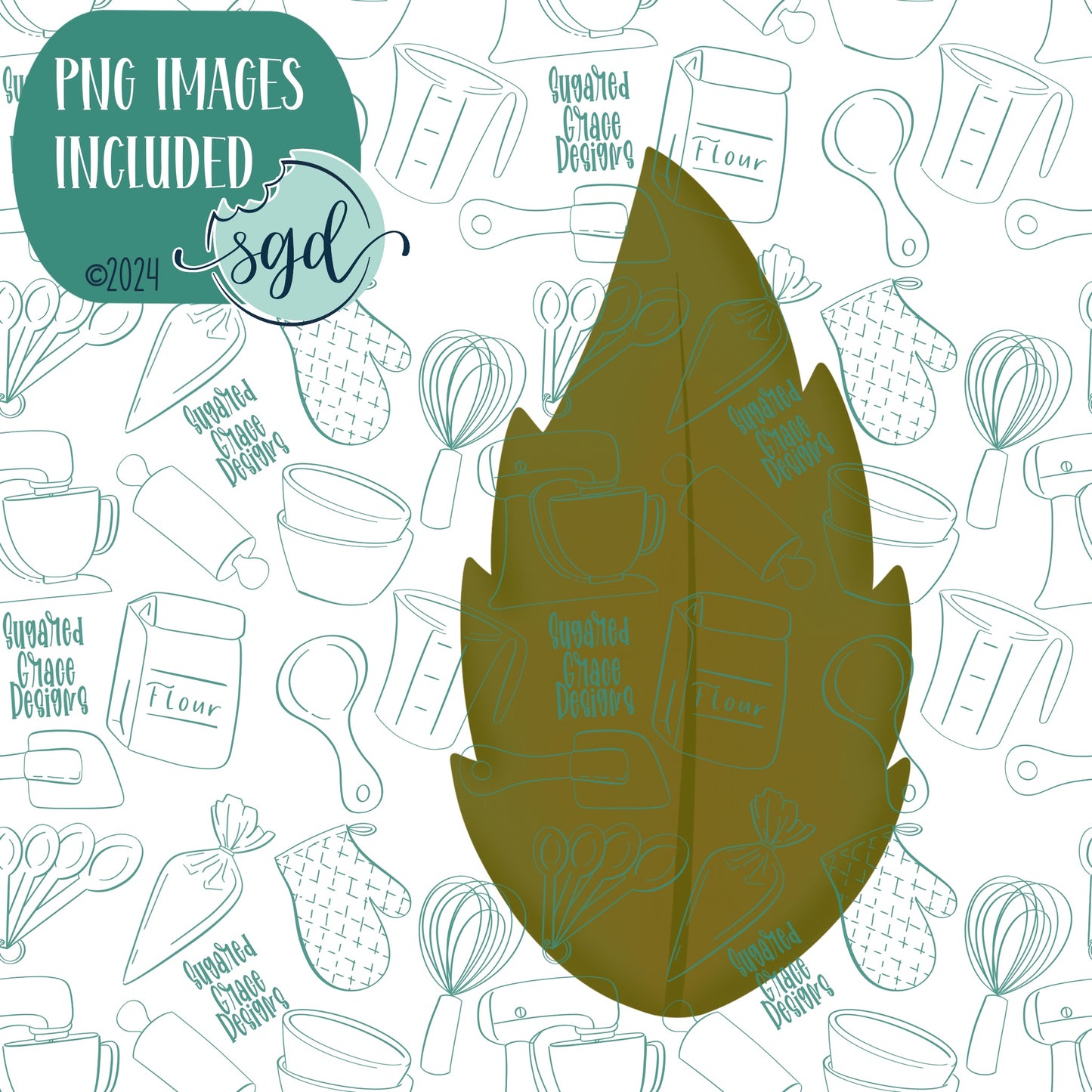Green Leaf Cookie Cutter with PNG Images to Match - Hand Drawn Graphics for Edible Ink Printers - Fall Autumn Cookie Ideas