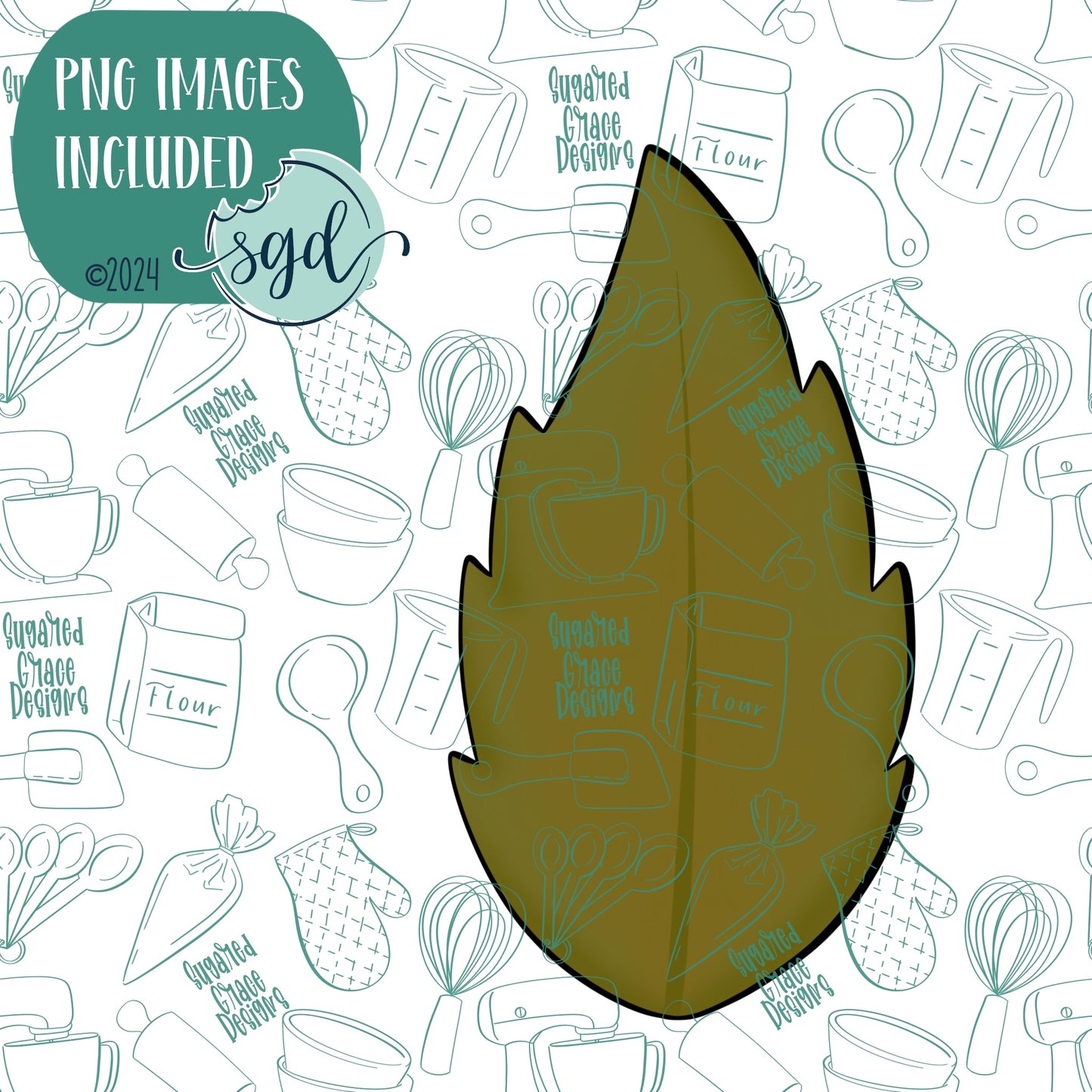 Green Leaf Cookie Cutter with PNG Images to Match - Hand Drawn Graphics for Edible Ink Printers - Fall Autumn Cookie Ideas