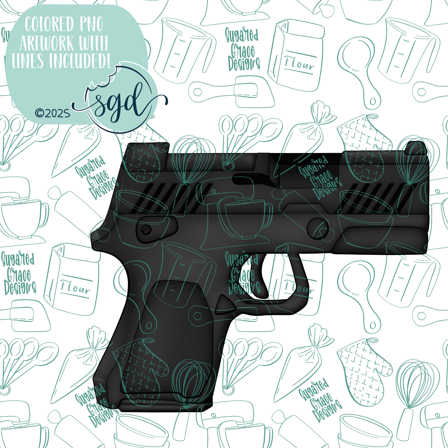 Police Fire Arm Gun Cookie Cutter STL File with PNG Images to Match - For 3D Printing and Edible Ink Printers