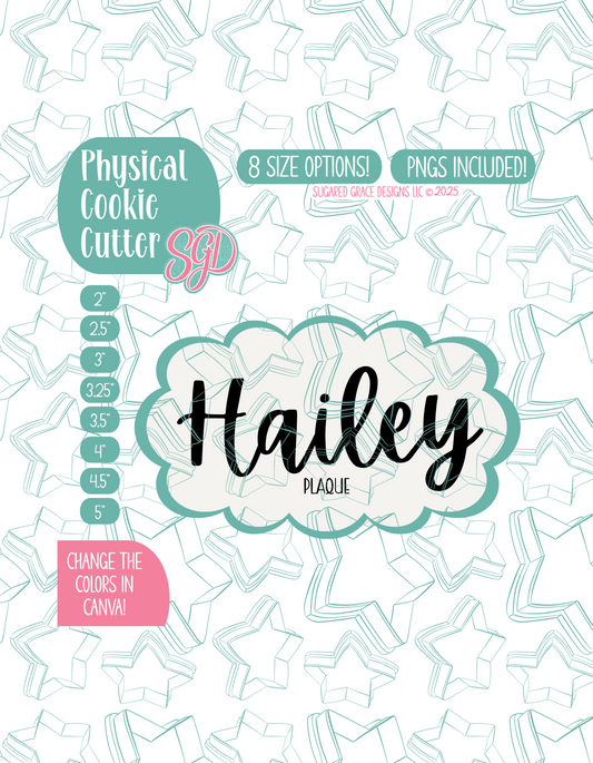 The Hailey Plaque Cookie Cutter Plaque with PNG Images to Match - Hand Drawn Graphics for Edible Ink Printers